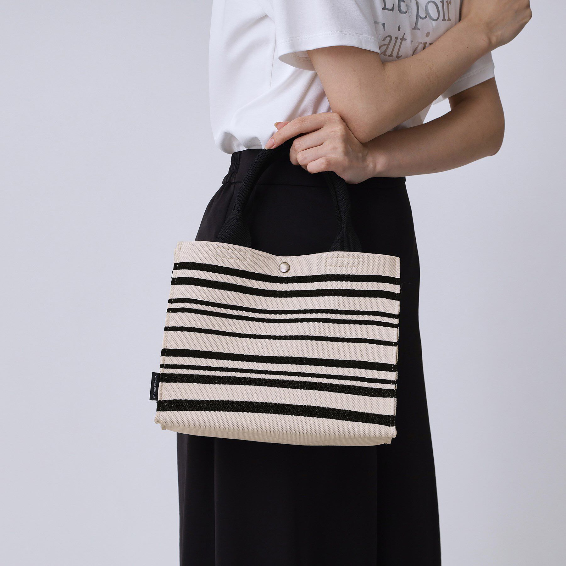 COUP DE CHANCE「トーンリズムニット／大人ボーダー柄／ニットバック」|トートバッグ|ブラック(119)