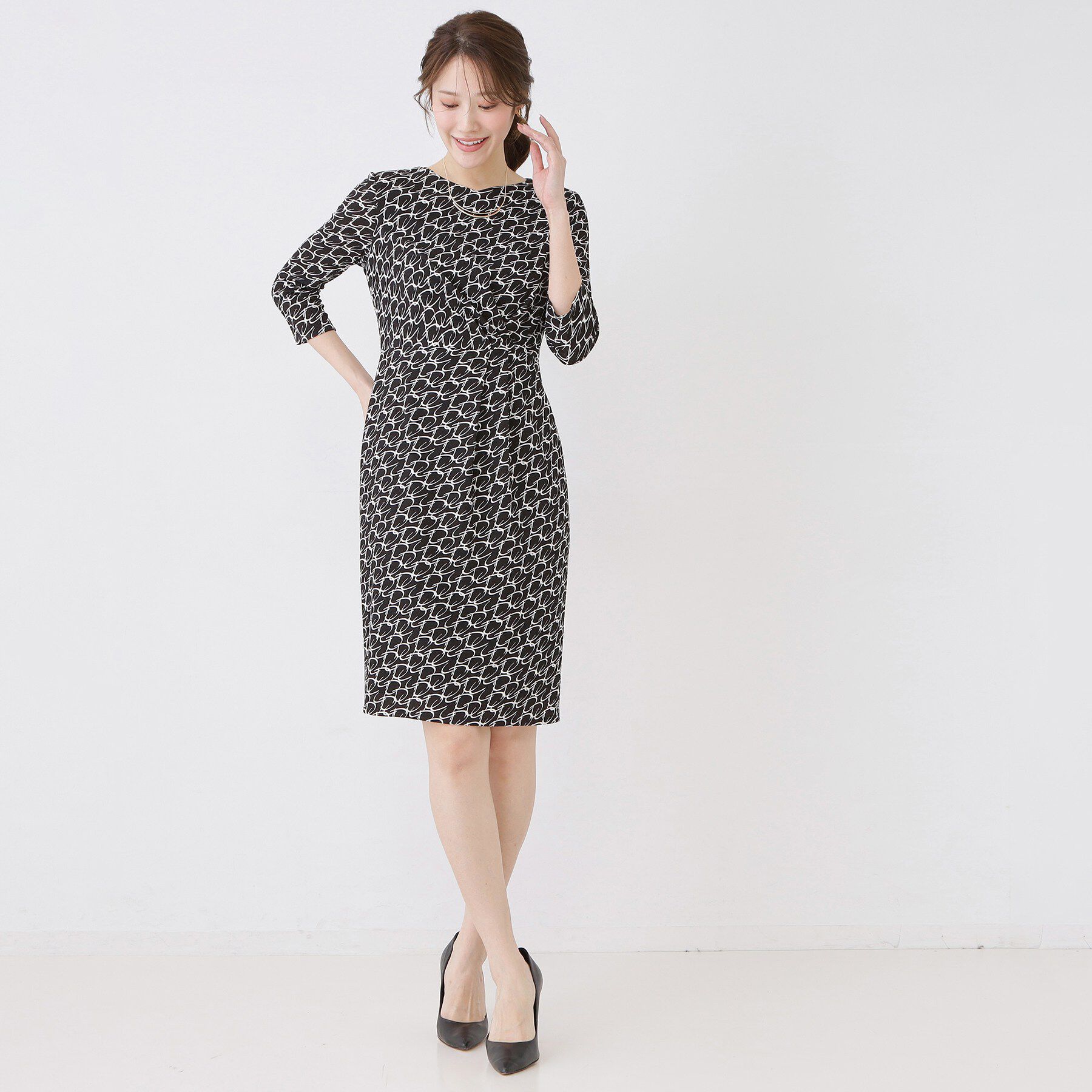 COUP DE CHANCE「【手洗い可／日本製】ジオメトリック柄タイトワンピース」|ワンピース|
