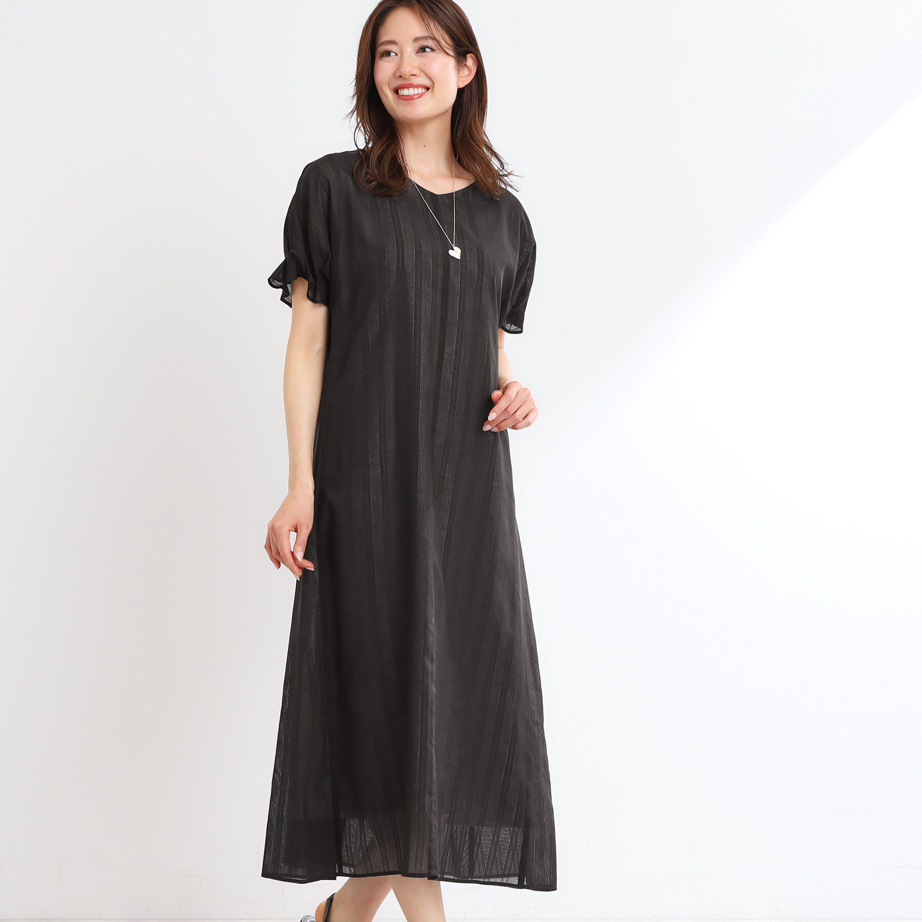 Reflect「【夏SALE／一枚で決まる◎／手洗い可】シアーストライプソフトAラインワンピース」|ワンピース|