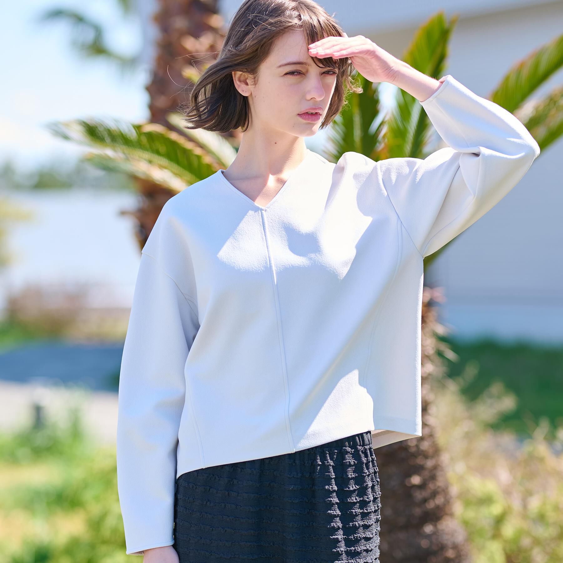 DRESSTERIOR「【洗える/イージーケア】Vネックジョーゼットプルオーバー」|Tシャツ・カットソー|