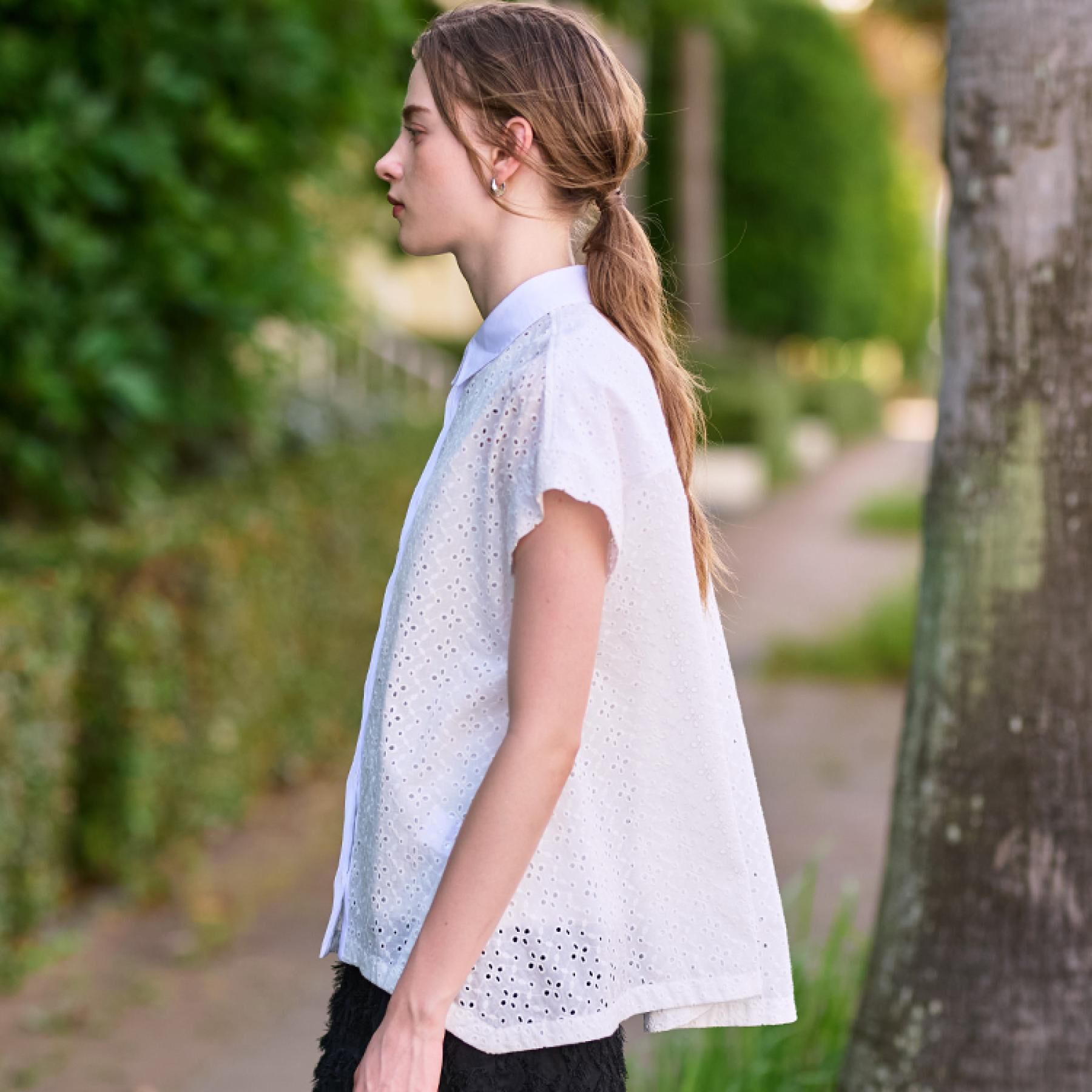 DRESSTERIOR「【洗える/コットン100％】イレギュラーヘムレースシャツ」|シャツ・ブラウス|