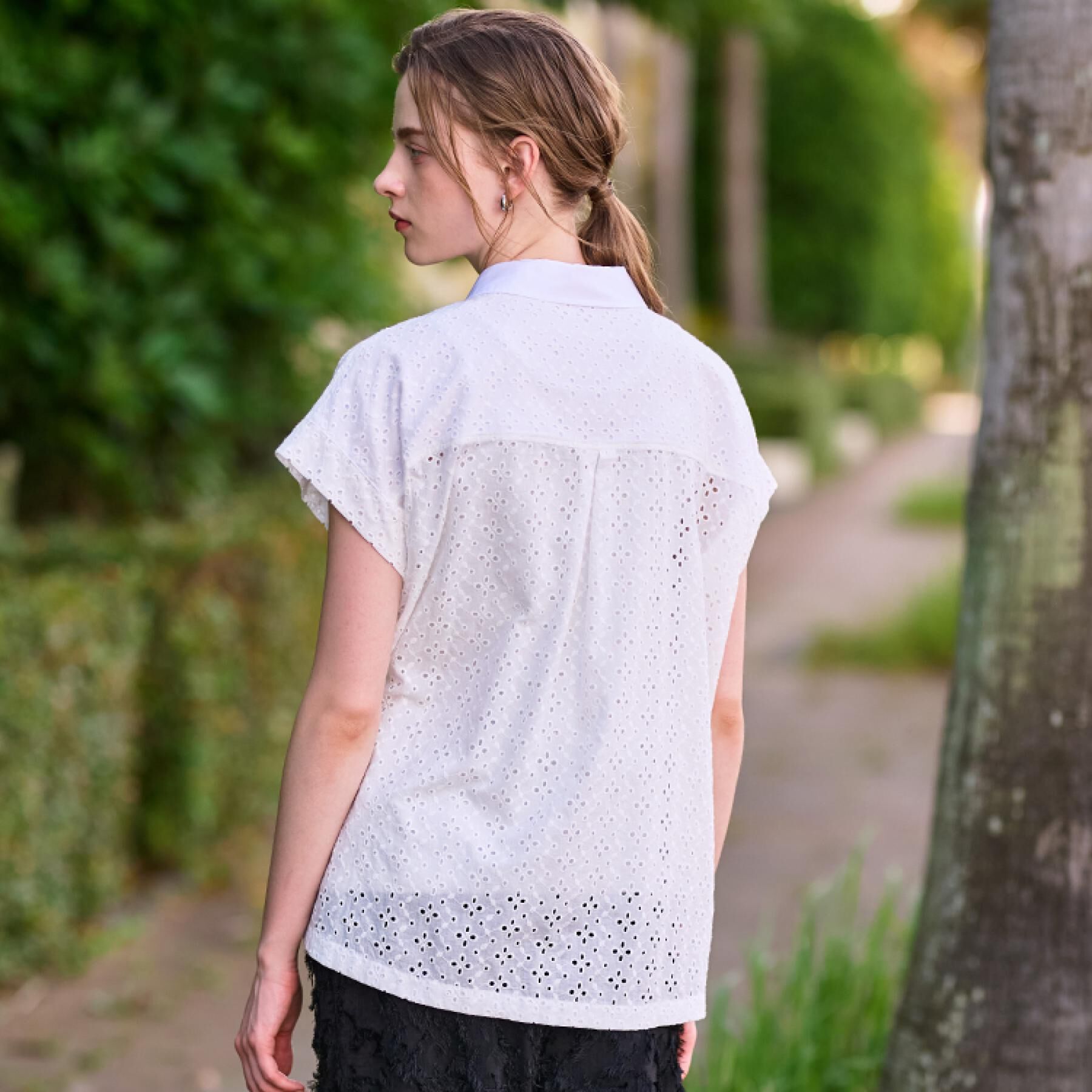 DRESSTERIOR「【洗える/コットン100％】イレギュラーヘムレースシャツ」|シャツ・ブラウス|