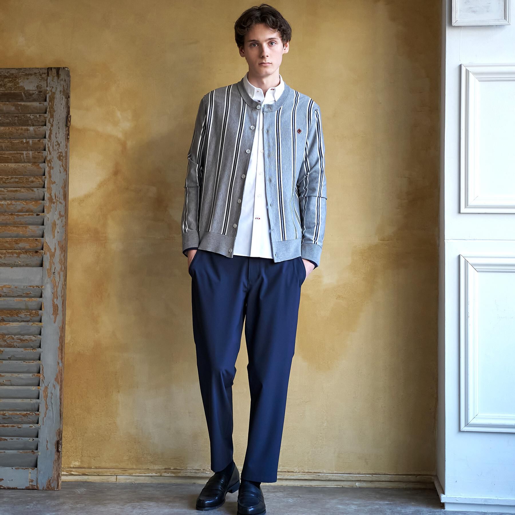 DRESSTERIOR「【ウォッシャブル】ウールレーヨン ストライプラウンドネックカーディガン」|カーディガン|