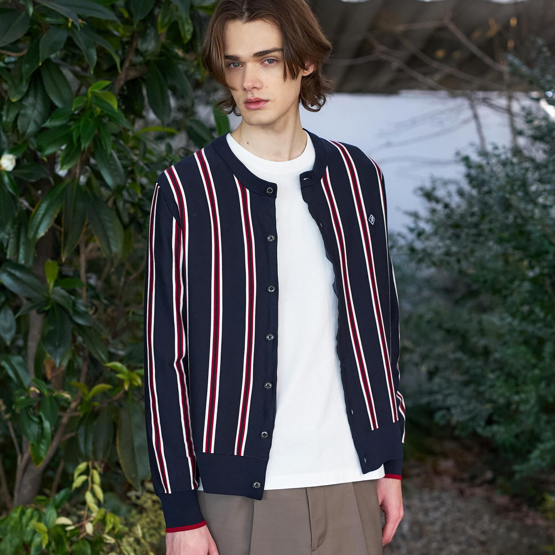 DRESSTERIOR「【ウォッシャブル】ウールレーヨン ストライプラウンドネックカーディガン」|カーディガン|