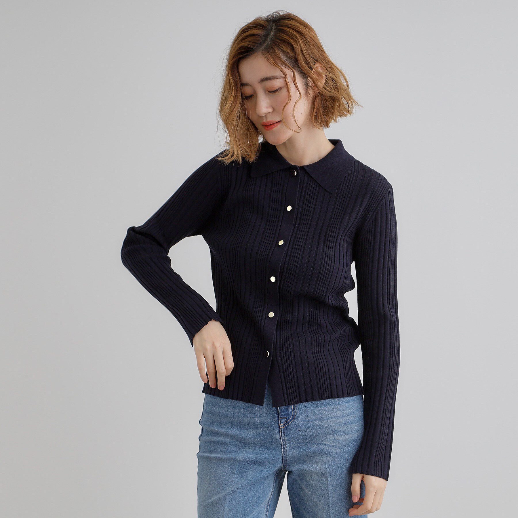 grove「ワイドリブポロニット」|ニット・セーター|