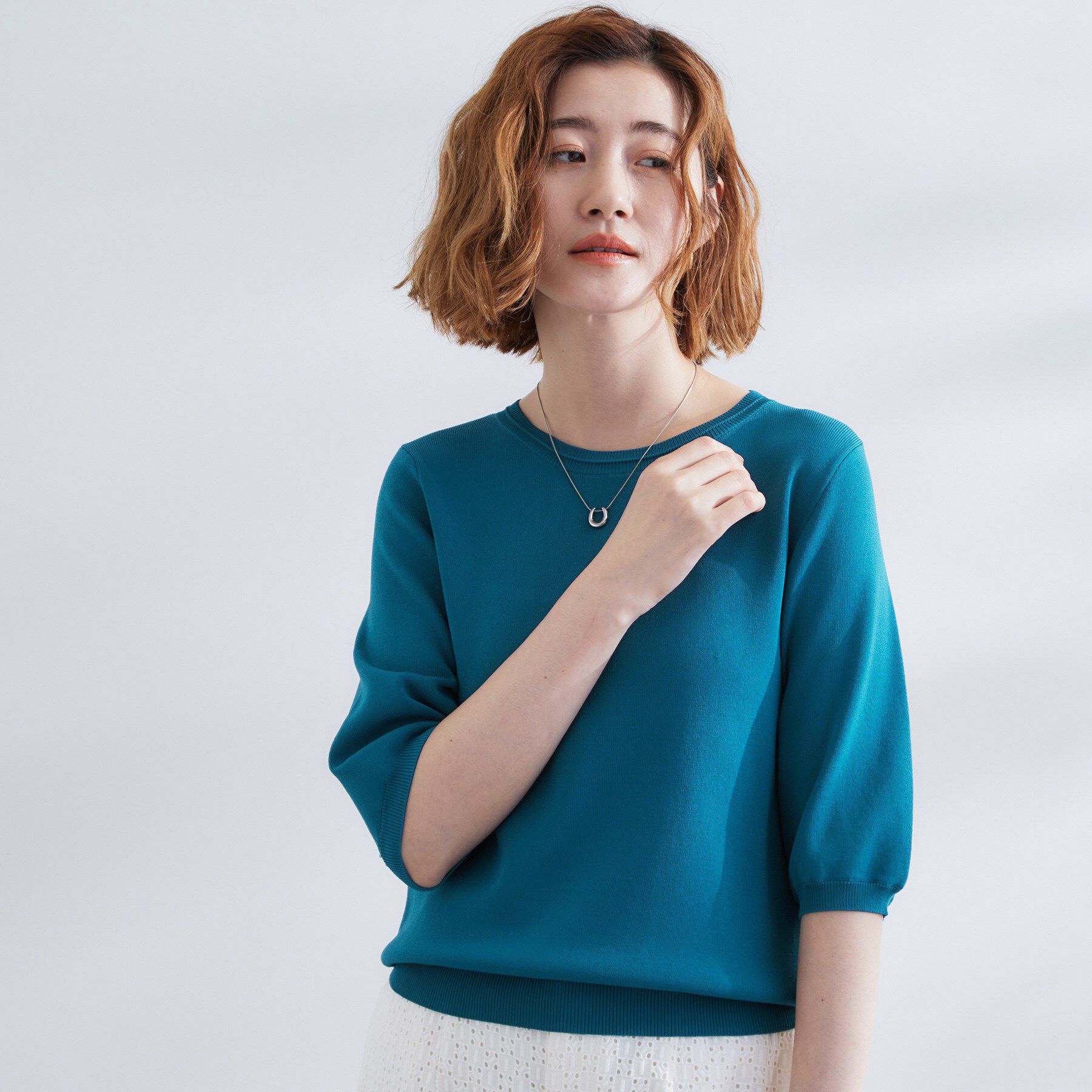 grove「ひんやり多機能・やわらかドライタッチ五分袖プルオーバー」|ニット・セーター|