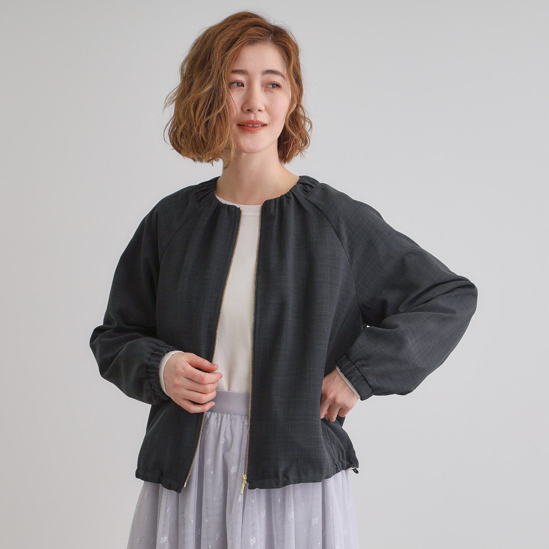 grove「軽やかに羽織る　リネンライクノーカラーブルゾン」|ブルゾン・スタジャン|