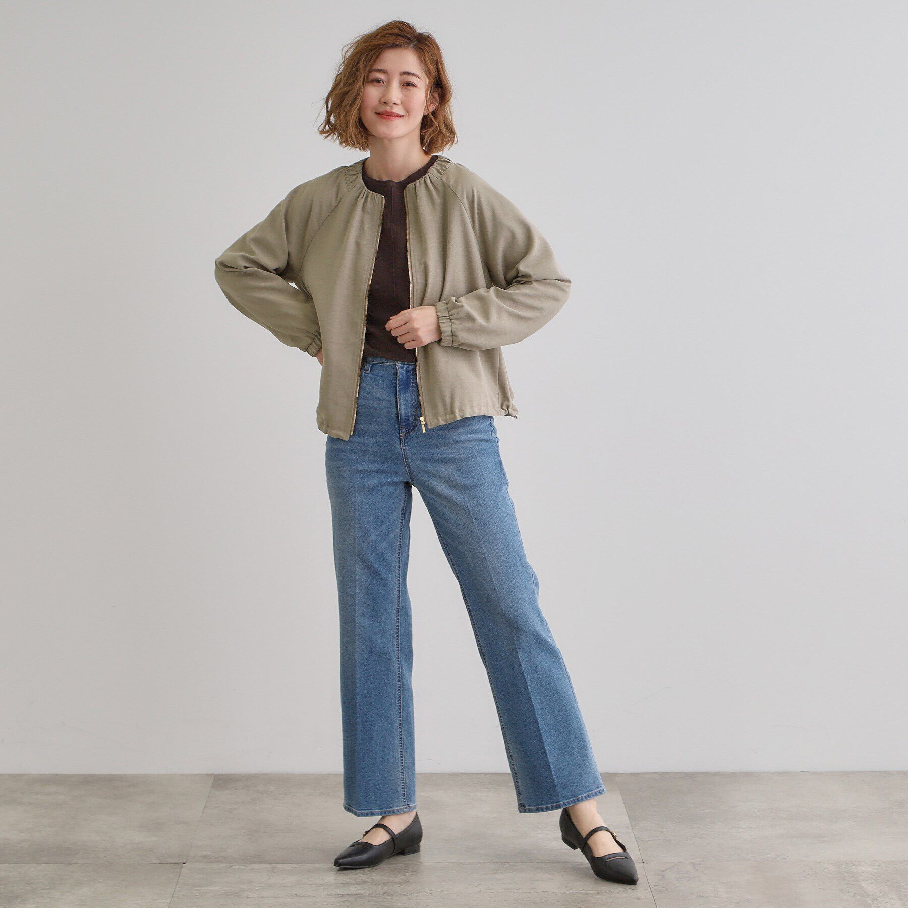 grove「軽やかに羽織る　リネンライクノーカラーブルゾン」|ブルゾン・スタジャン|