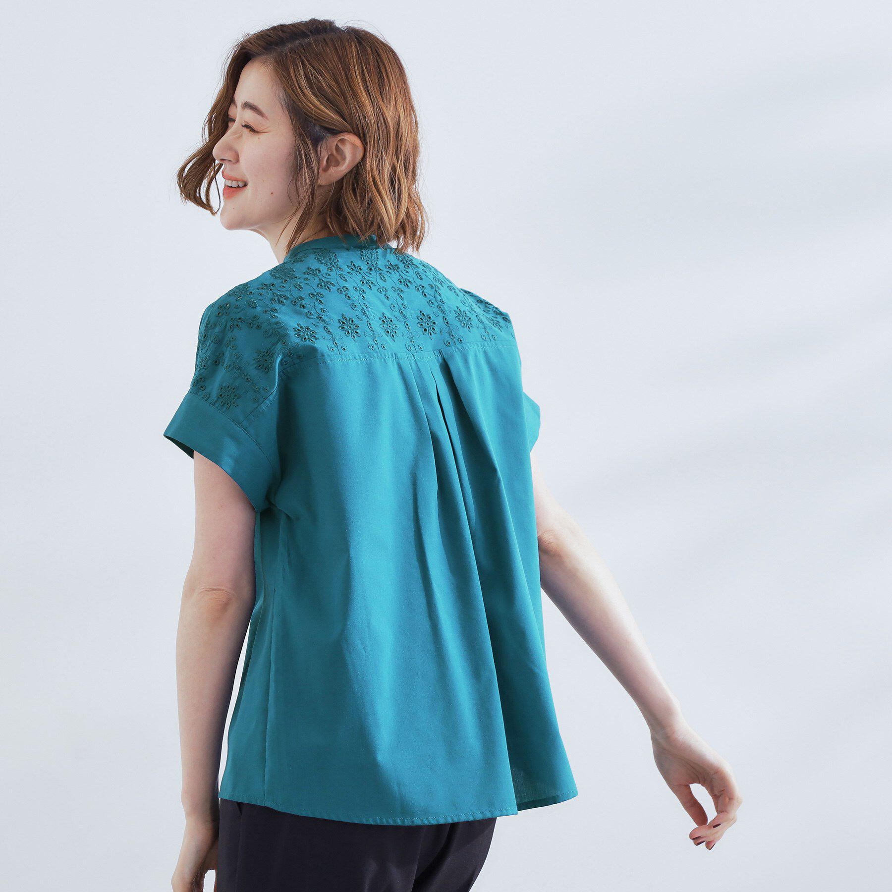 grove「涼やかさと上品さを兼ね備えた　レースシャツブラウス」|シャツ・ブラウス|ブルーグリーン(09