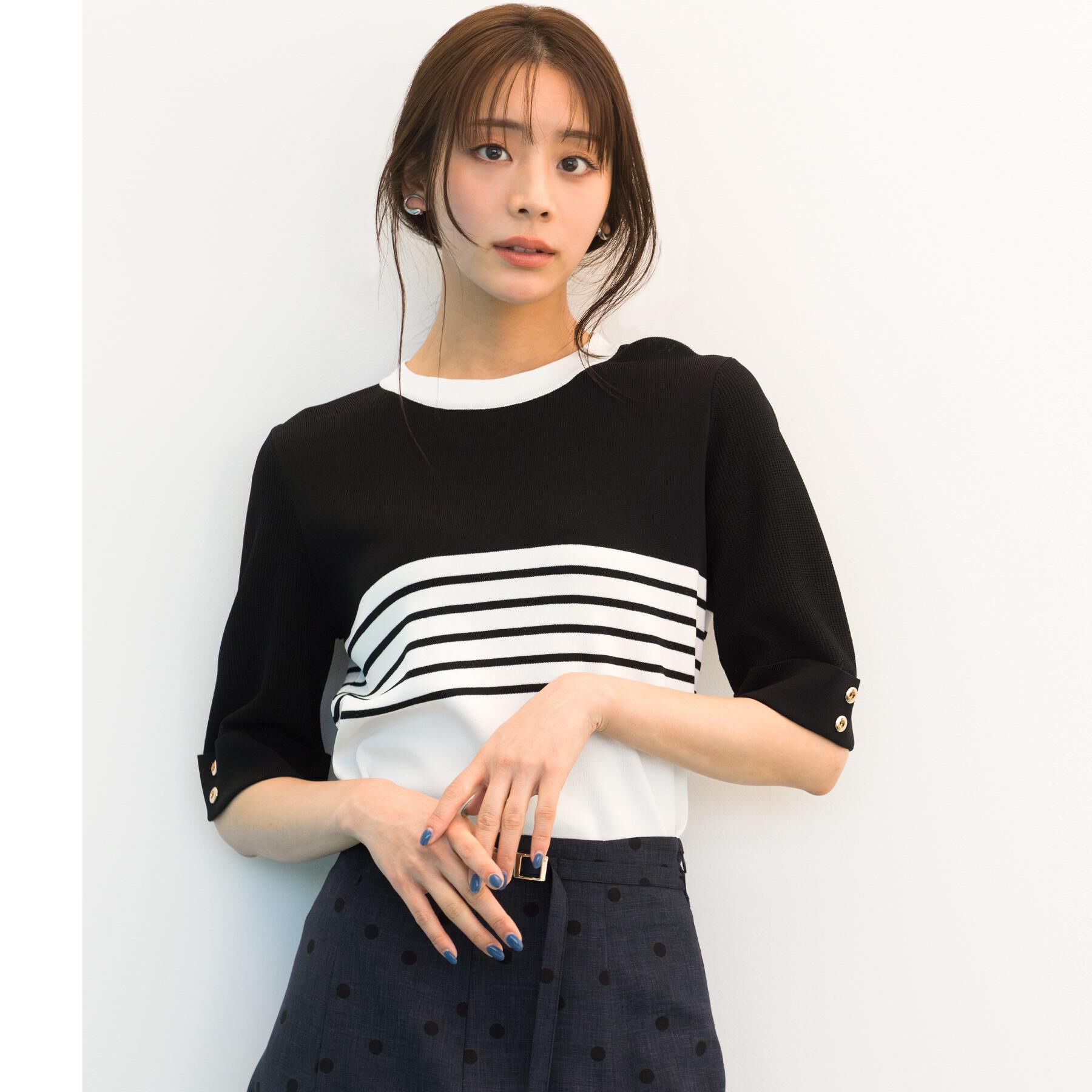 grove「【貴島明日香さん着用】やわらかドライタッチ 袖メッシュ編みニット」|ニット・セーター|