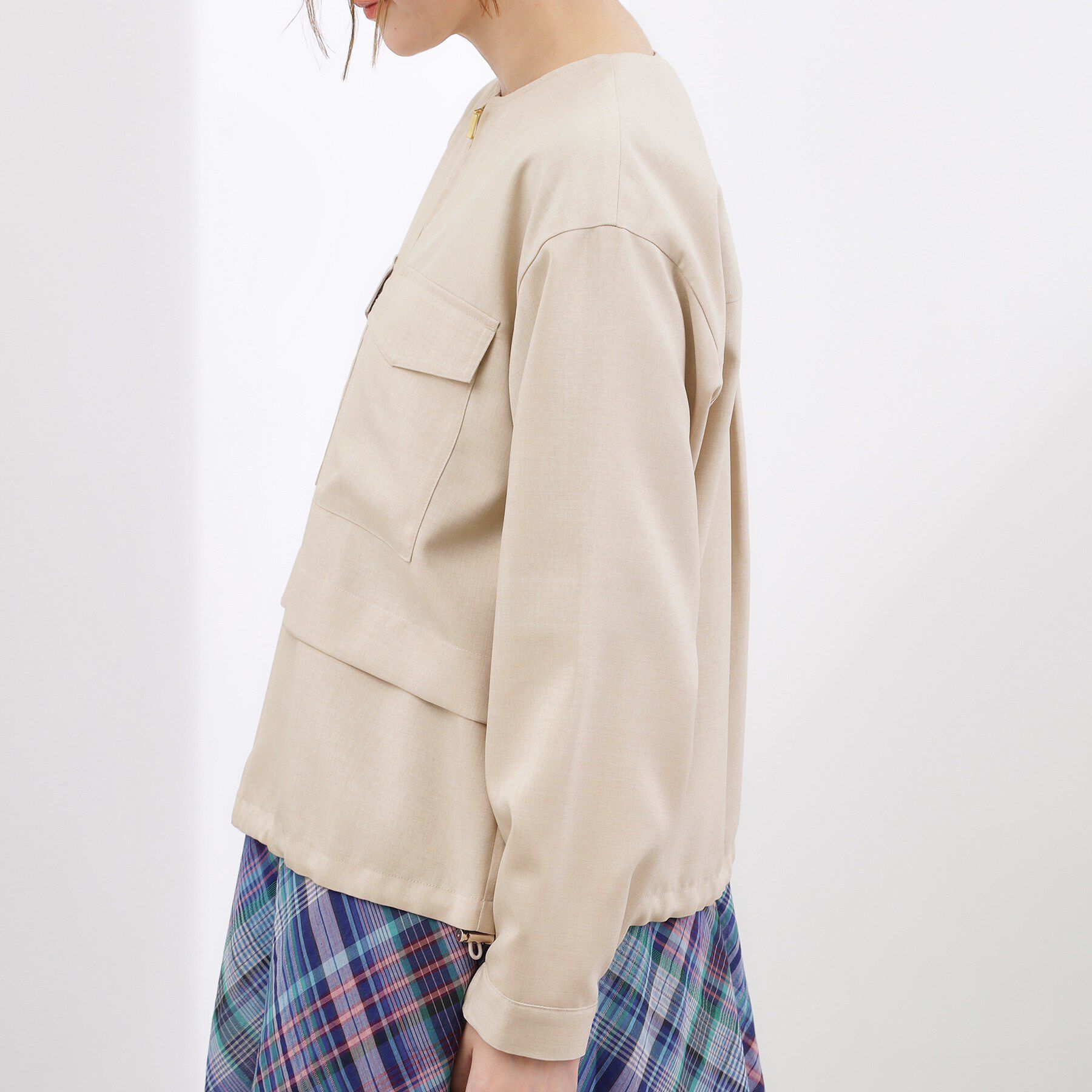 grove「【貴島明日香さん着用・洗える】麻調ノーカラーブルゾン」|ブルゾン・スタジャン|