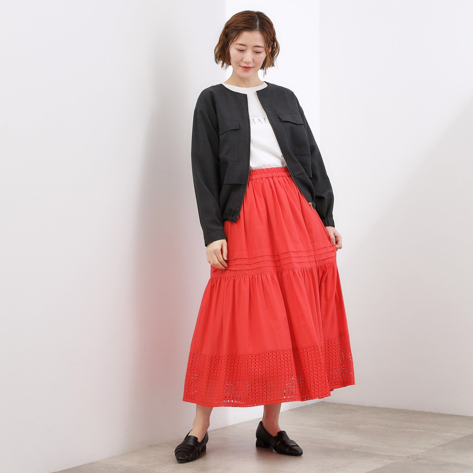 grove「【貴島明日香さん着用・洗える】麻調ノーカラーブルゾン」|ブルゾン・スタジャン|