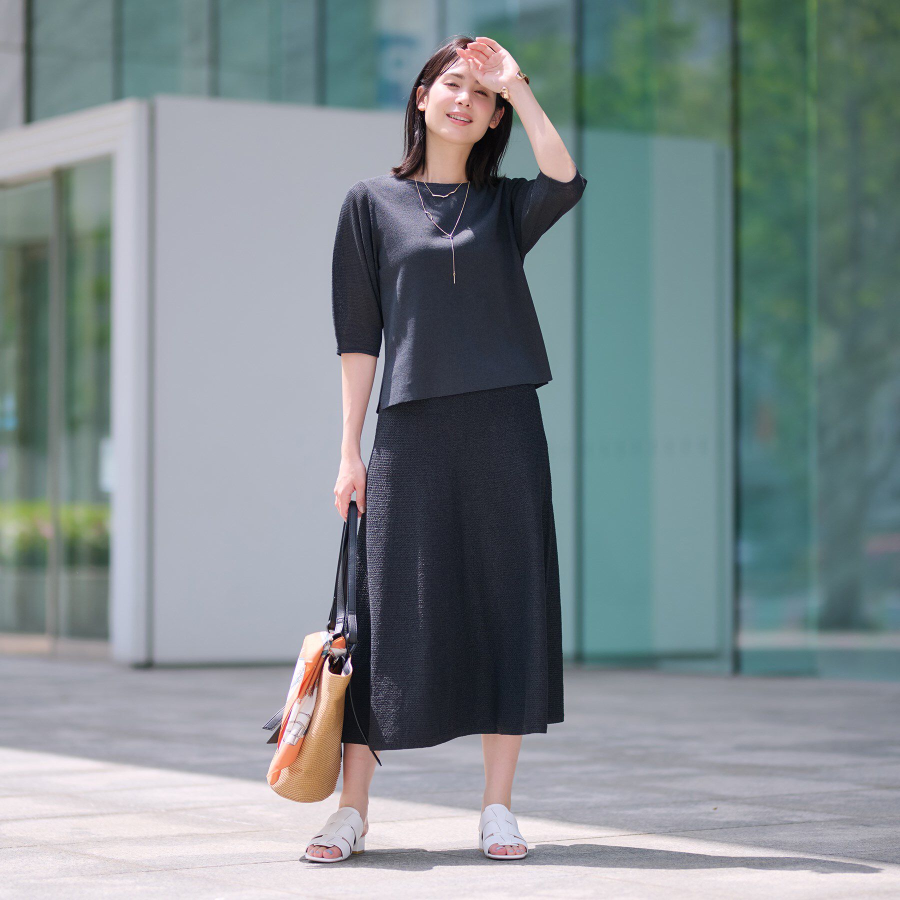 INDIVI「【洗える／和紙混素材／SETUP可能】バルーンスリーブニット」|ニット・セーター|