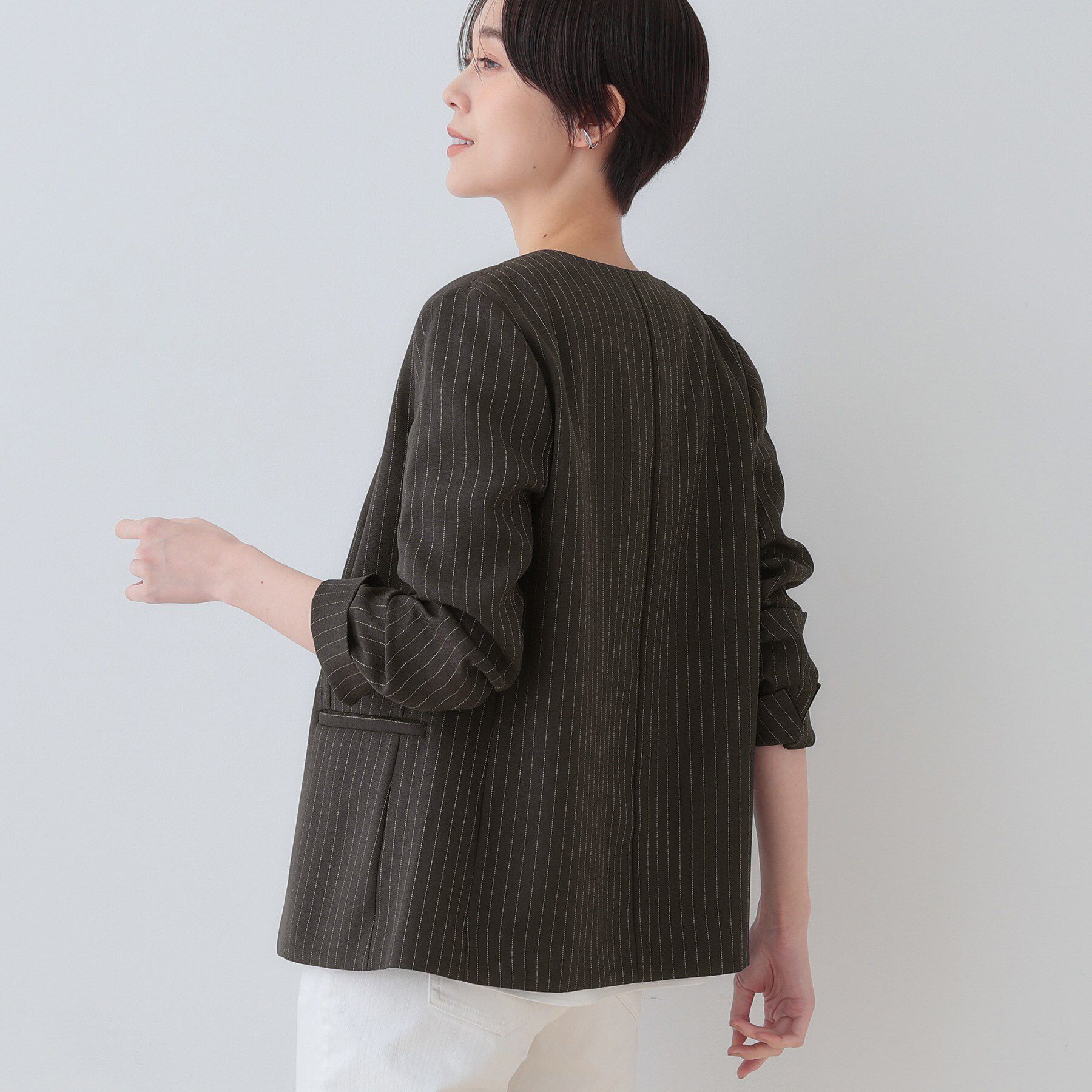 INDIVI「【こなれSETUP】リネンライクノーカラージャケット」|ノーカラージャケット|