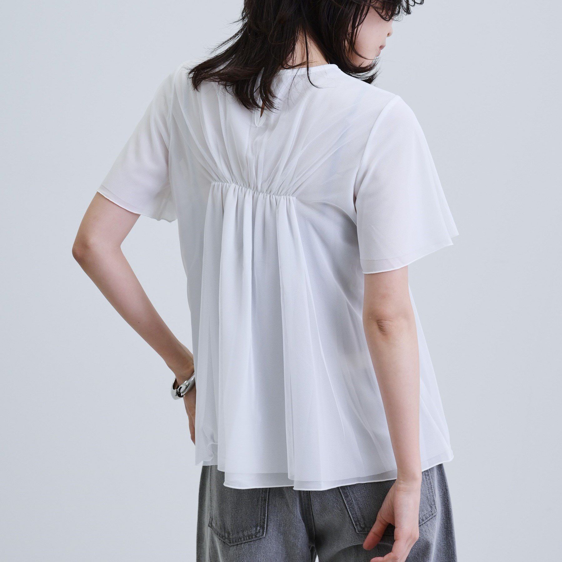 GALLEST「メッシュギャザーTシャツ」|Tシャツ・カットソー|