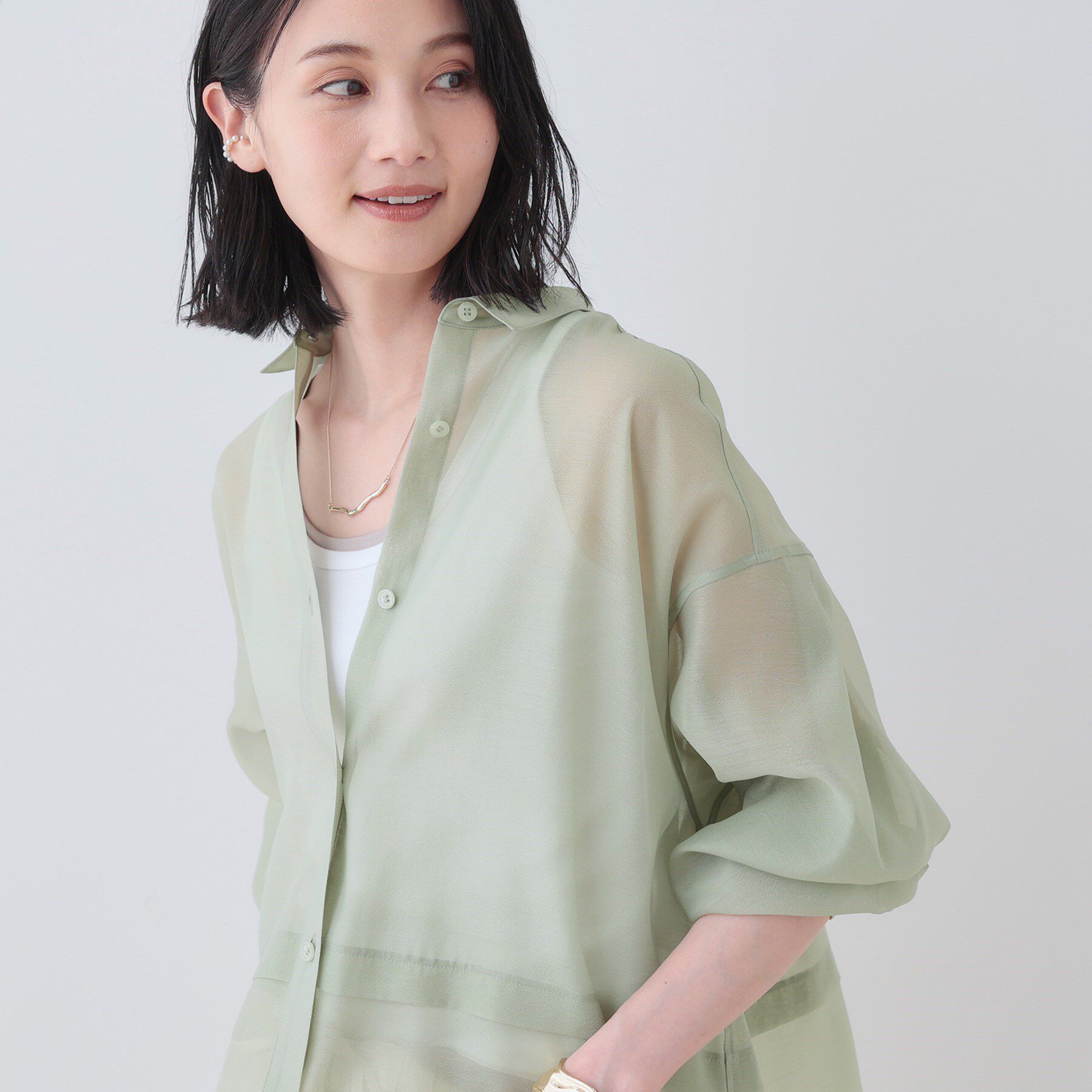 INDIVI「【洗える／ドロスト付】トレンドシアーシャツ」|シャツ・ブラウス|