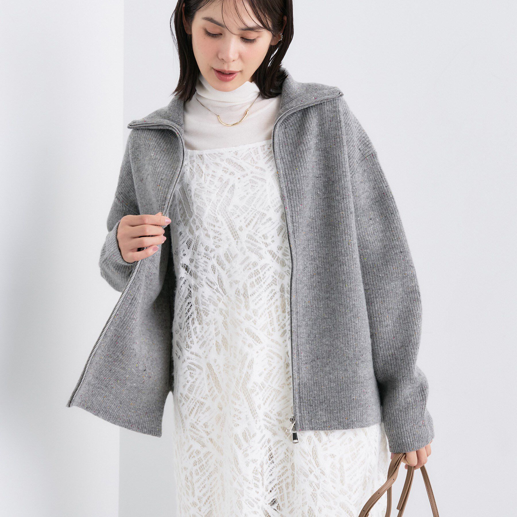 INDIVI「【洗える】カラーネップ ダブルジップカーディガン」|カーディガン|