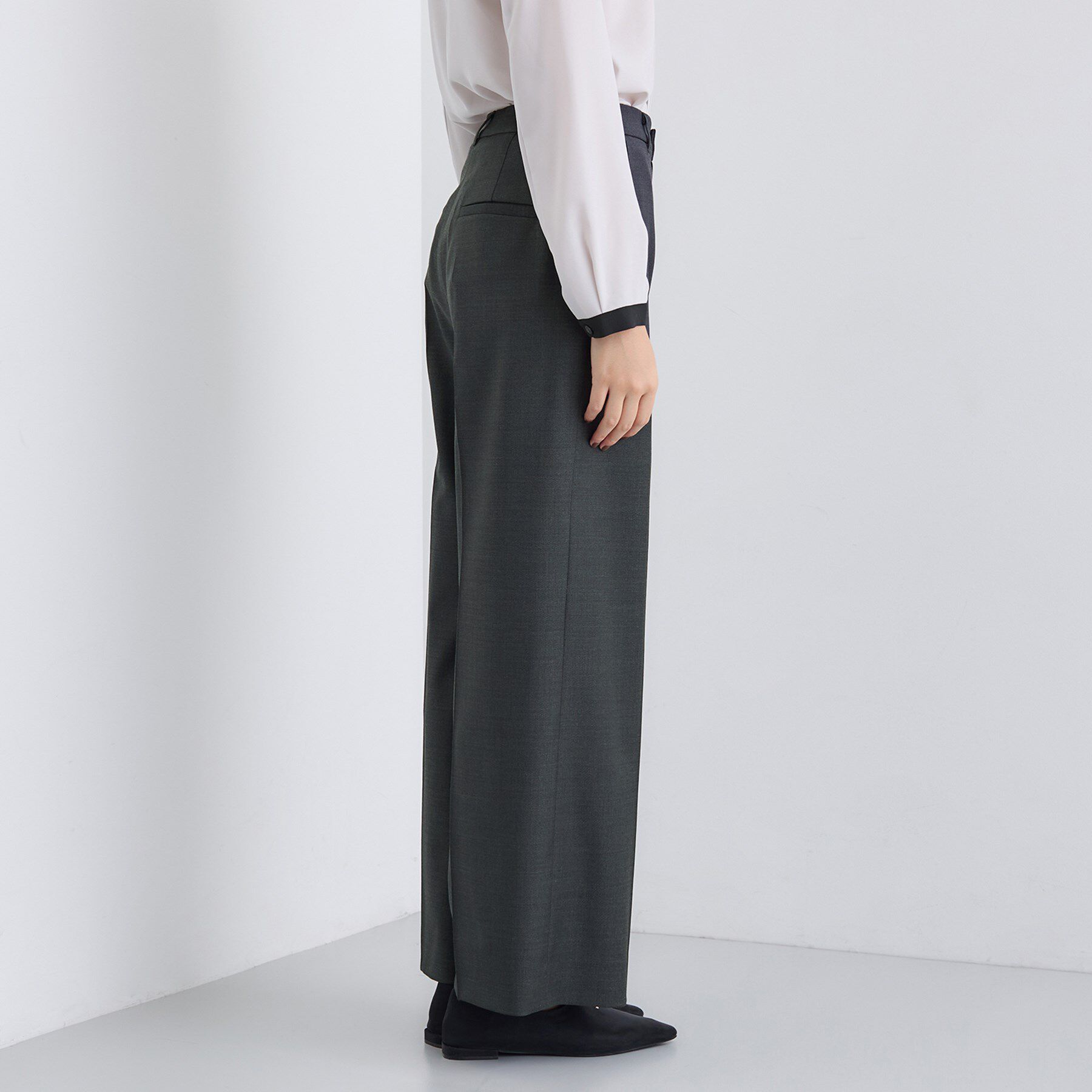 INDIVI「【日本製／スーツ／通勤】シルクウールストレッチ ワイドパンツ」|スーツ|
