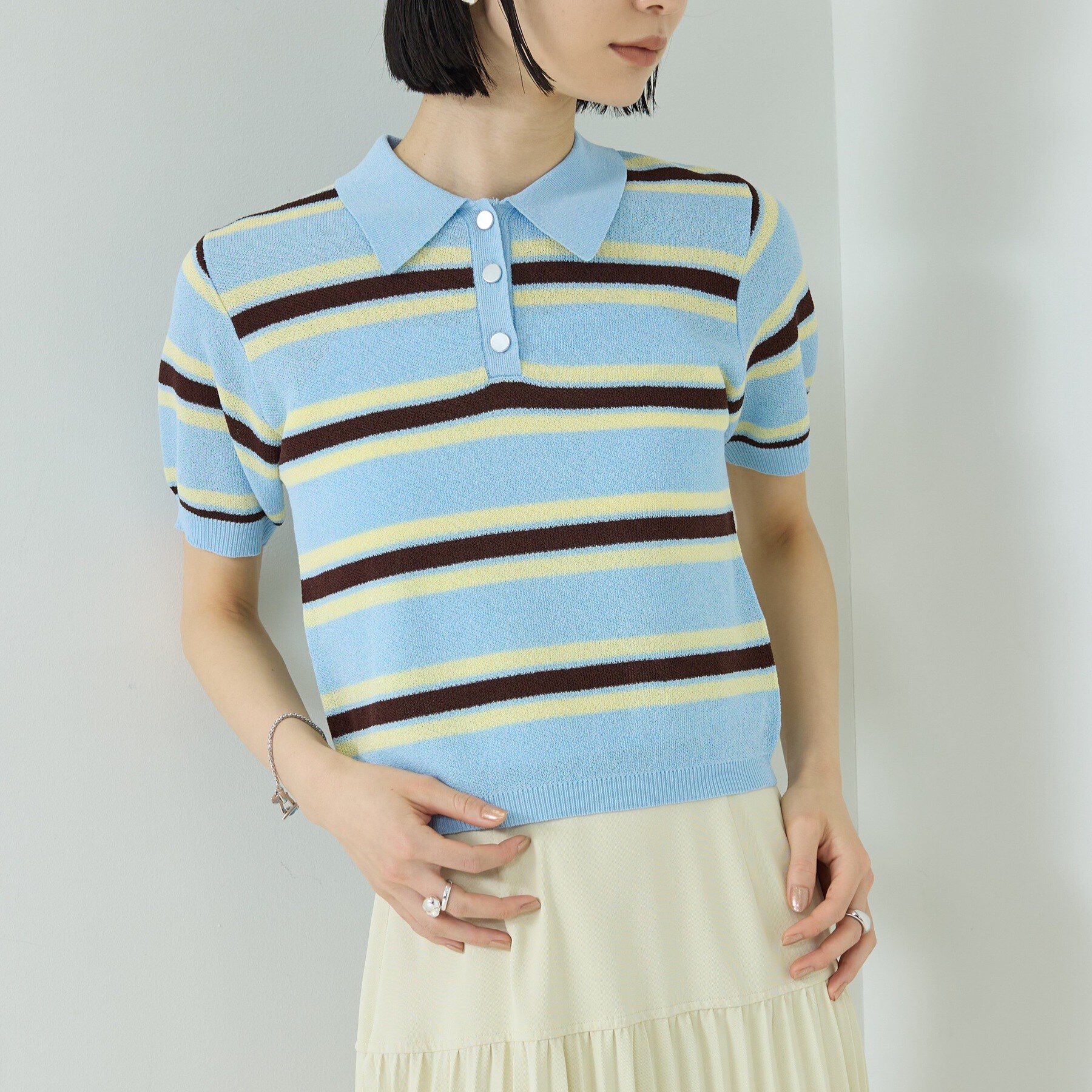 GALLEST「ジャカードポロニット」|ニット・セーター|サックスブルー(39