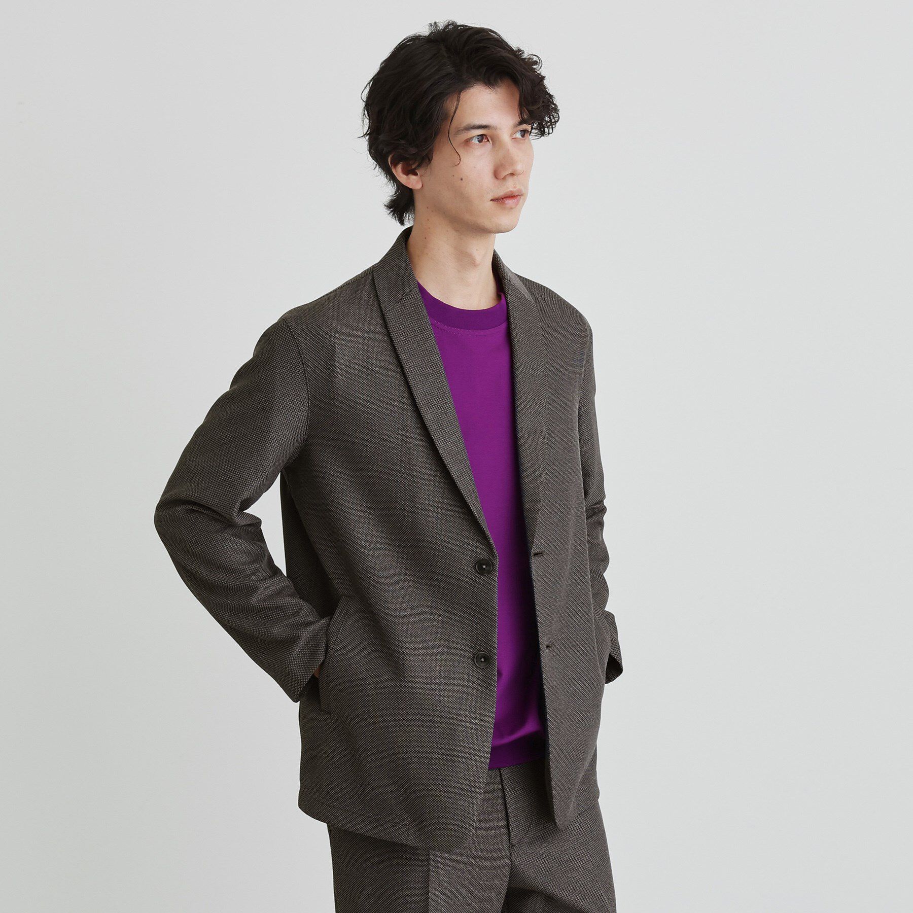 TAKEO KIKUCHI「【尾州織】後染め ドビーメッシュ ショール羽織り」|カーディガン|