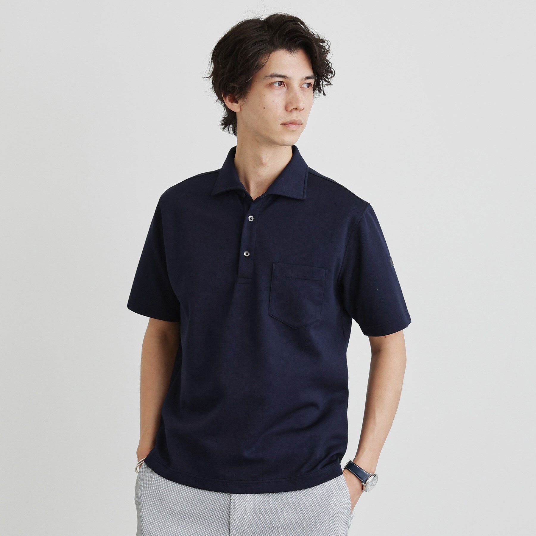 TAKEO KIKUCHI「千鳥柄ポロシャツ」|ポロシャツ|ネイビー(494)