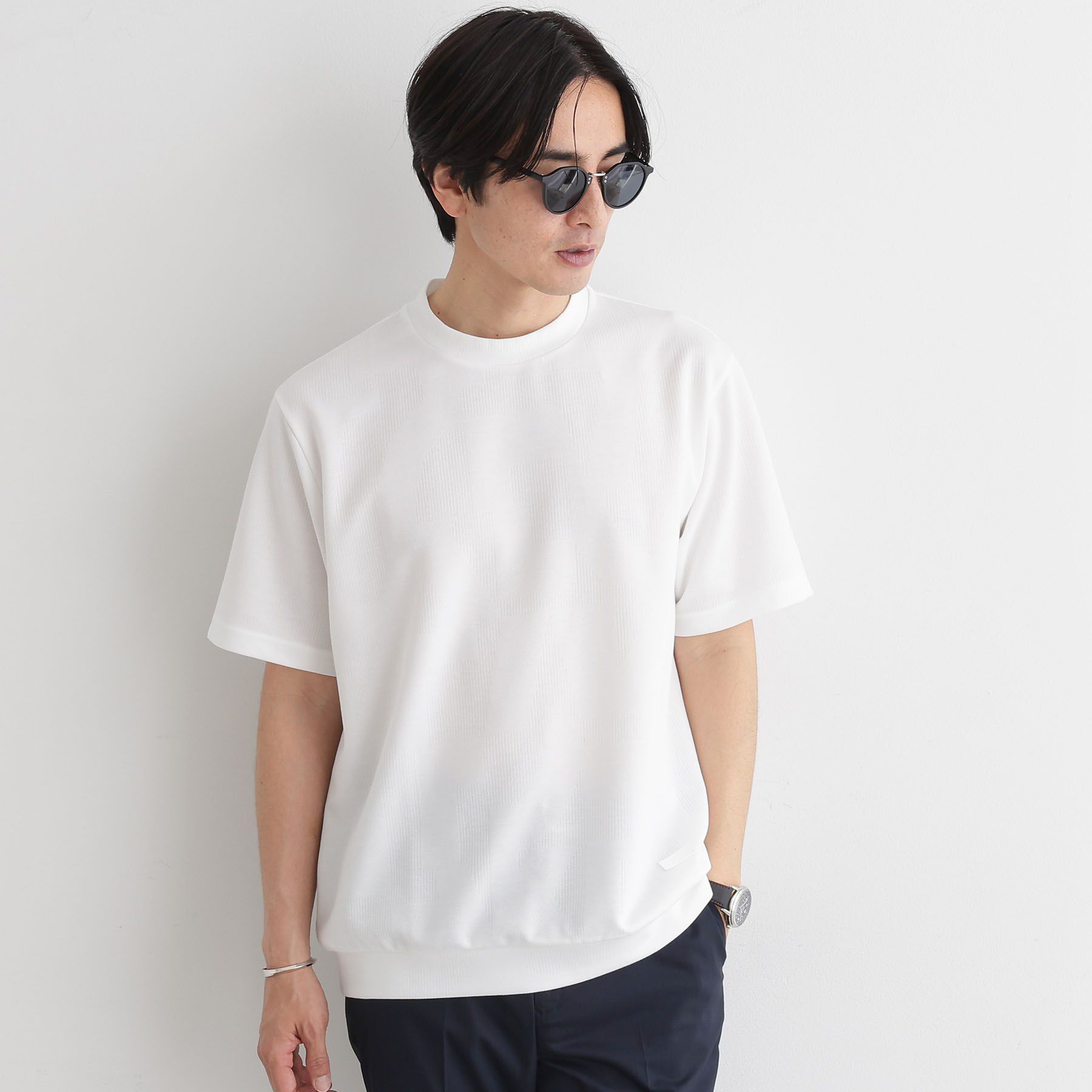 TAKEO KIKUCHI「【尾州ファブリック】 スライドパズル柄 ポンチ プルオーバー」|Tシャツ・カットソー|ホワイト(001)