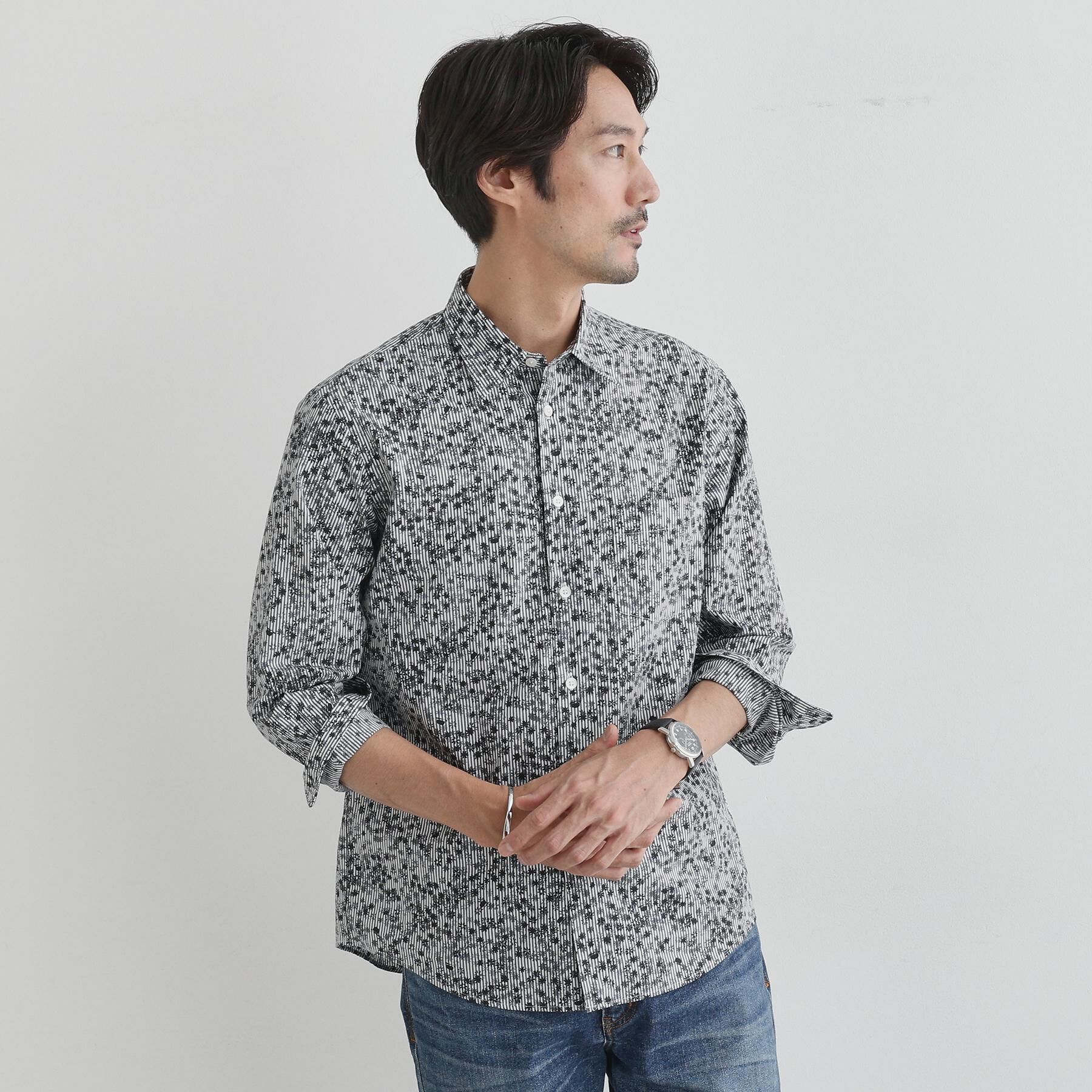 TAKEO KIKUCHI「ストライプ小花 長袖シャツ」|シャツ・ブラウス|