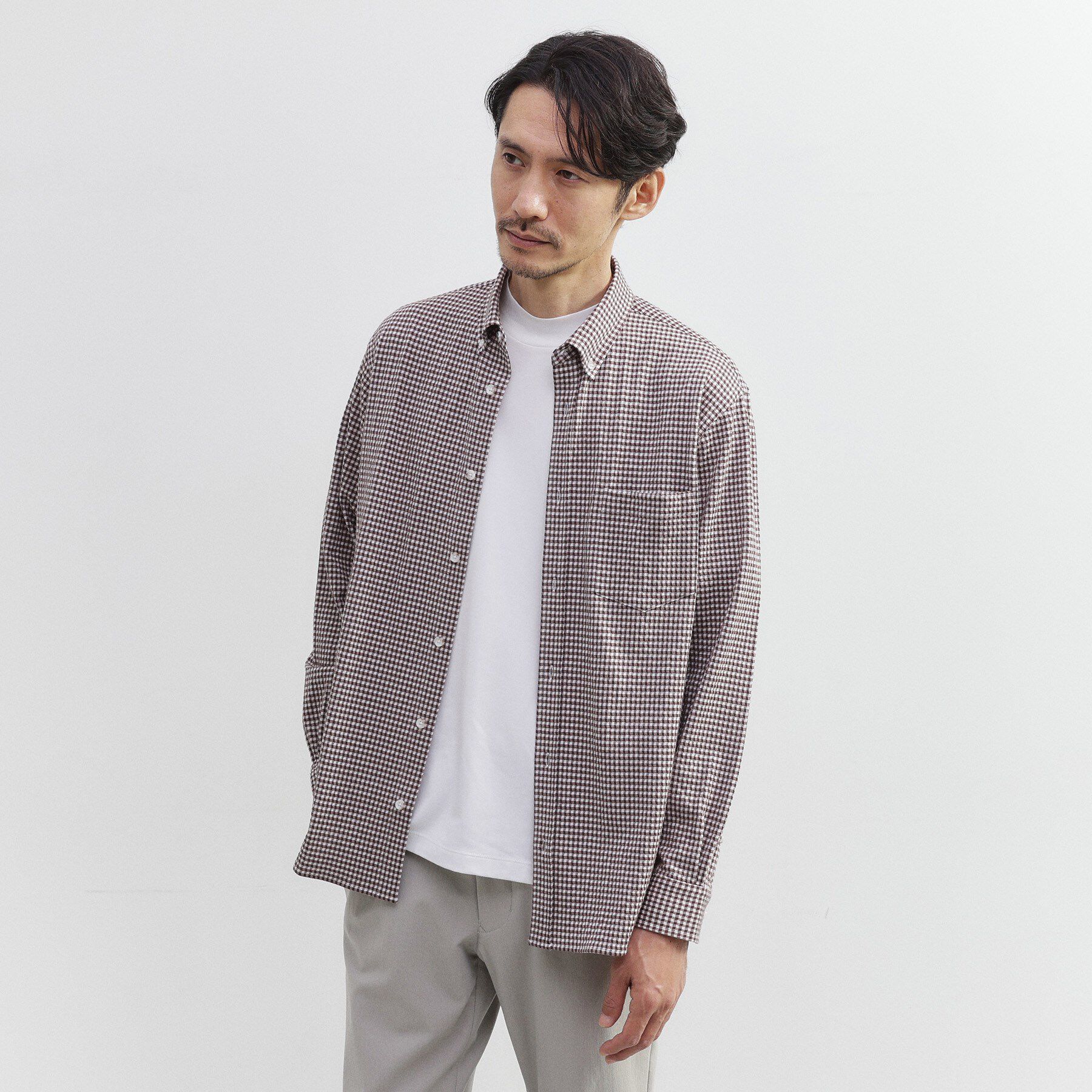 TAKEO KIKUCHI「シアサッカーギンガムチェック ストレッチシャツ」|シャツ・ブラウス|