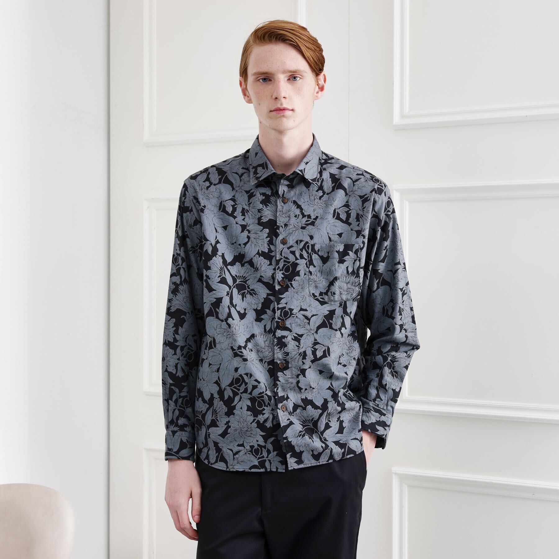TAKEO KIKUCHI「【LIMITED】フラワープリント長袖シャツ」|シャツ・ブラウス|ブラック(119)