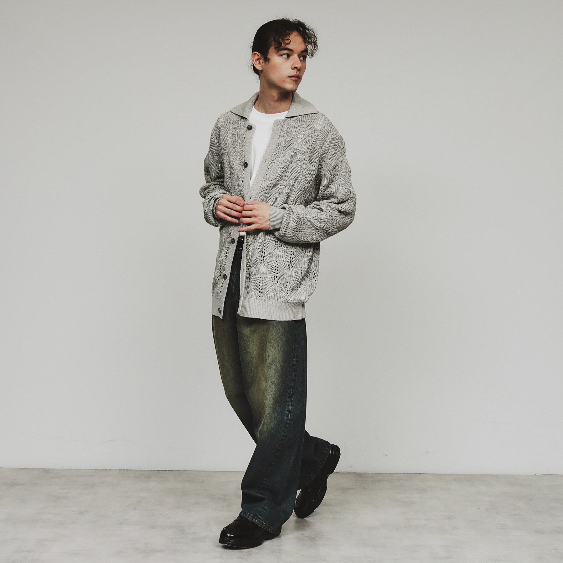 tk.TAKEO KIKUCHI「リーフジャカードニットシャツポロ」|カーディガン|