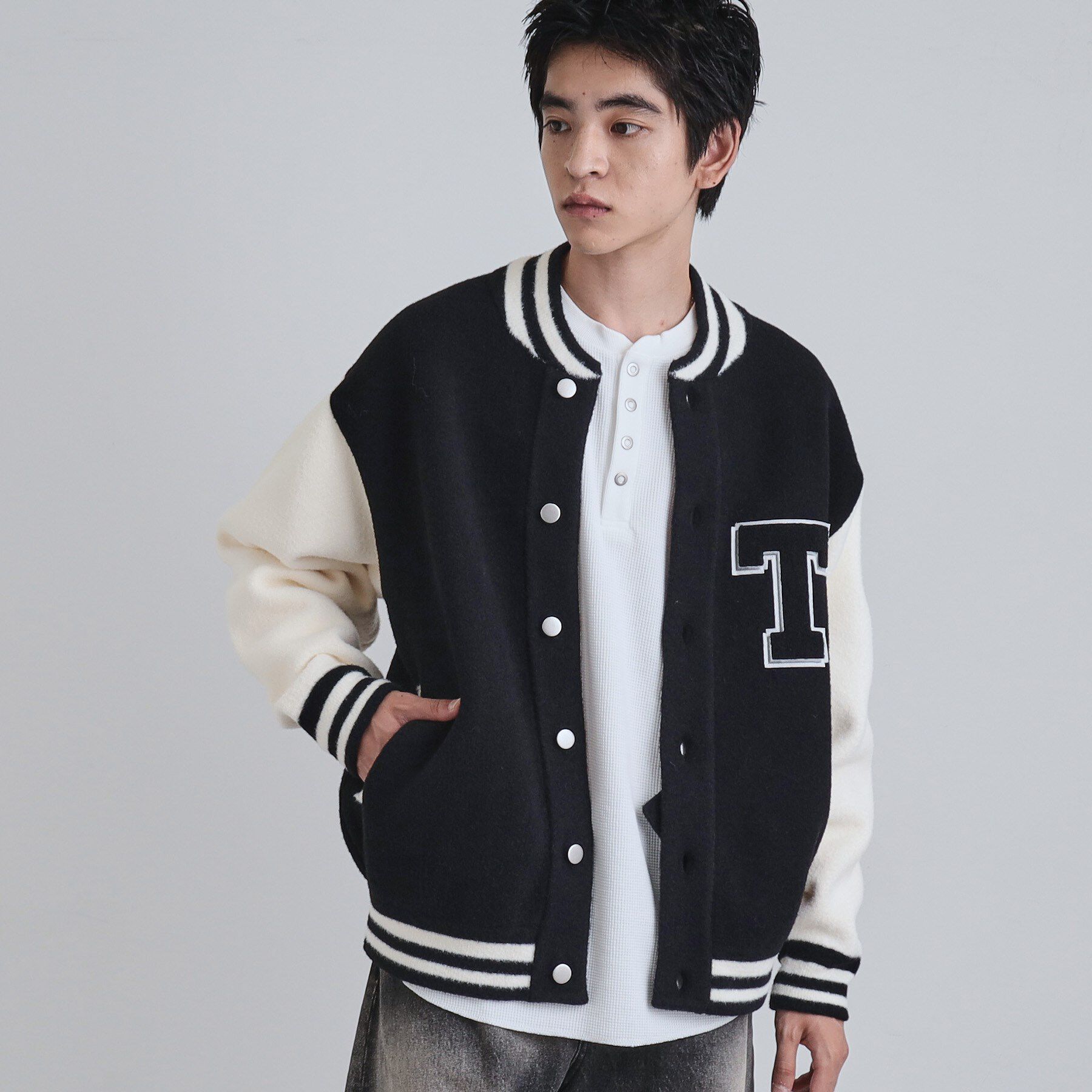 tk.TAKEO KIKUCHI「ダブルジャカードニットスタジャン」|ブルゾン・スタジャン|