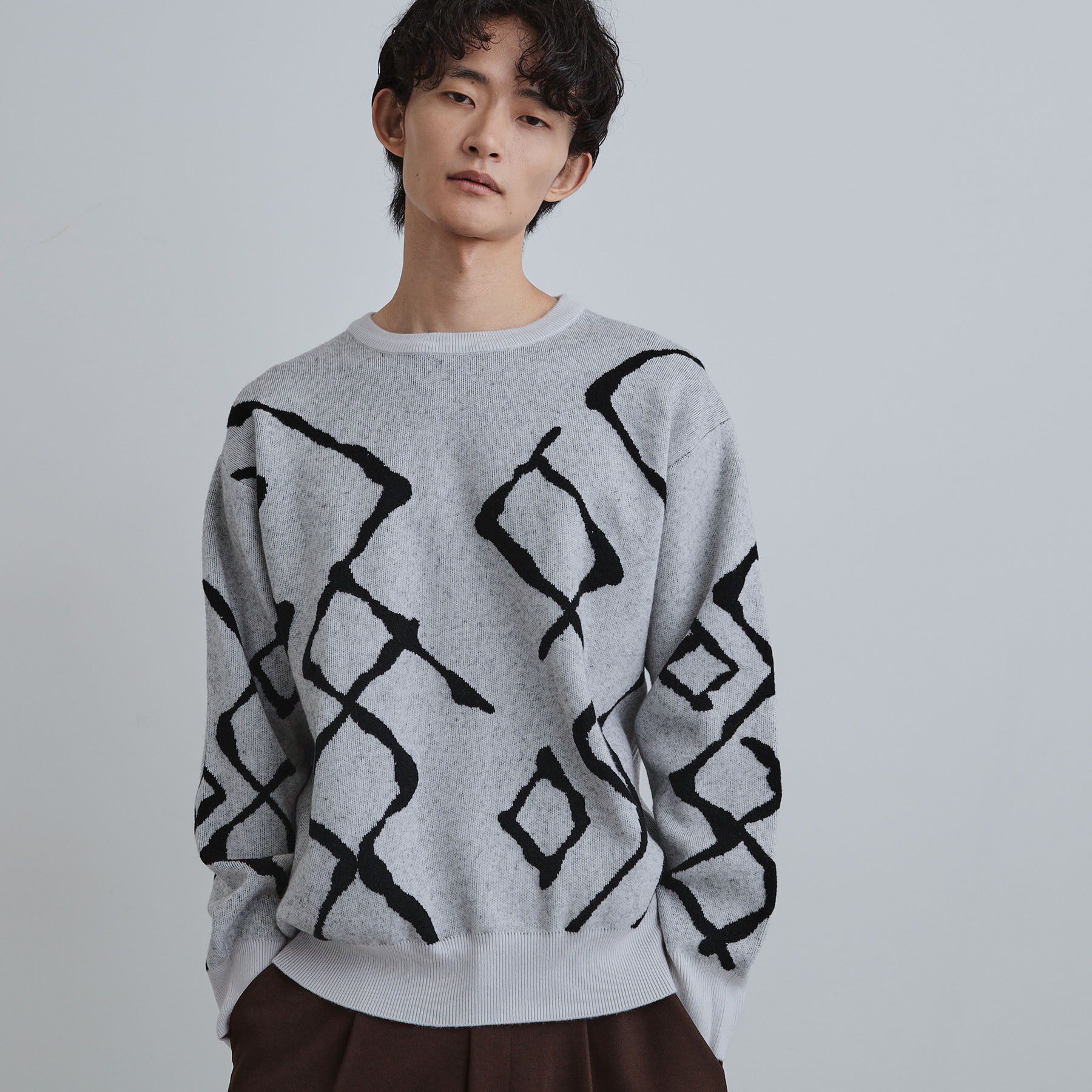 tk.TAKEO KIKUCHI「ラインアートニットプルオーバー」|ニット・セーター|ホワイト(001)