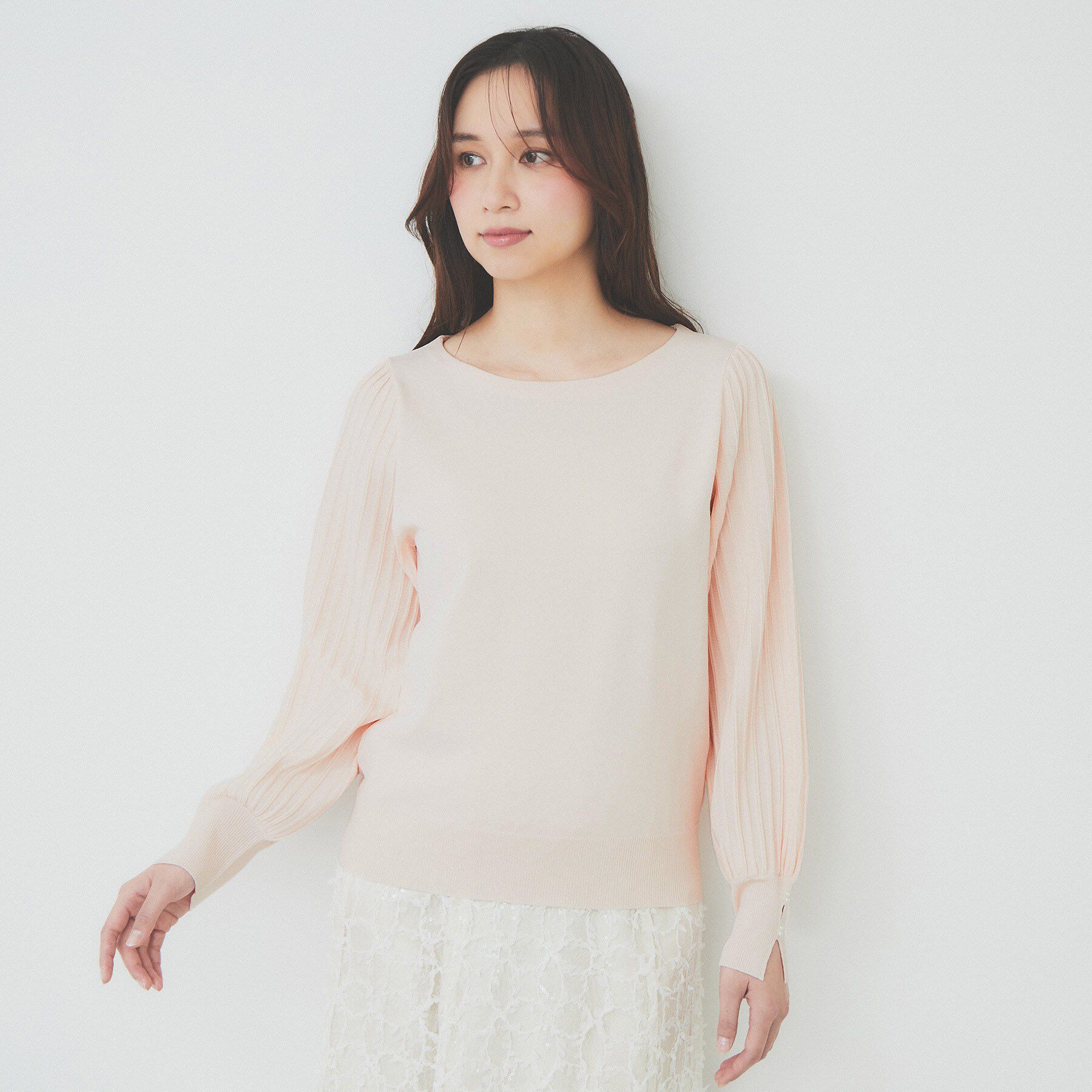 index「プリーツスリーブボートネックニット【洗濯機洗い可】」|ニット・セーター|