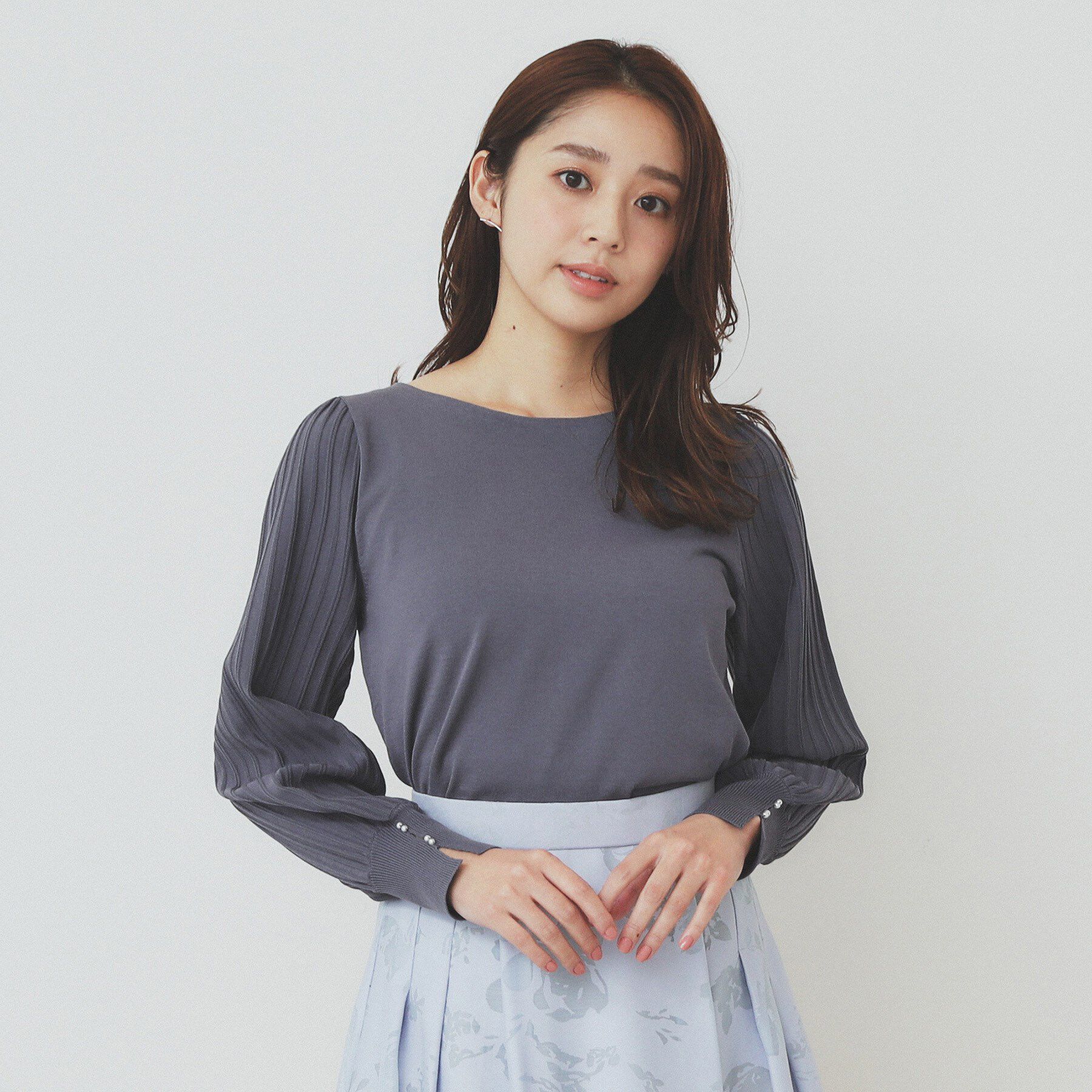 index「プリーツスリーブボートネックニット【洗濯機洗い可】」|ニット・セーター|