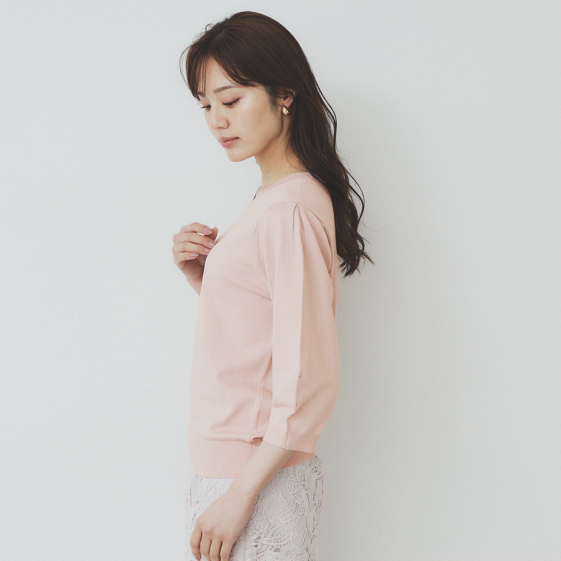 index「《7色展開/XS-LLサイズ》クルーネックデザインスリーブニット【洗濯機洗い可】」|ニット・セーター|