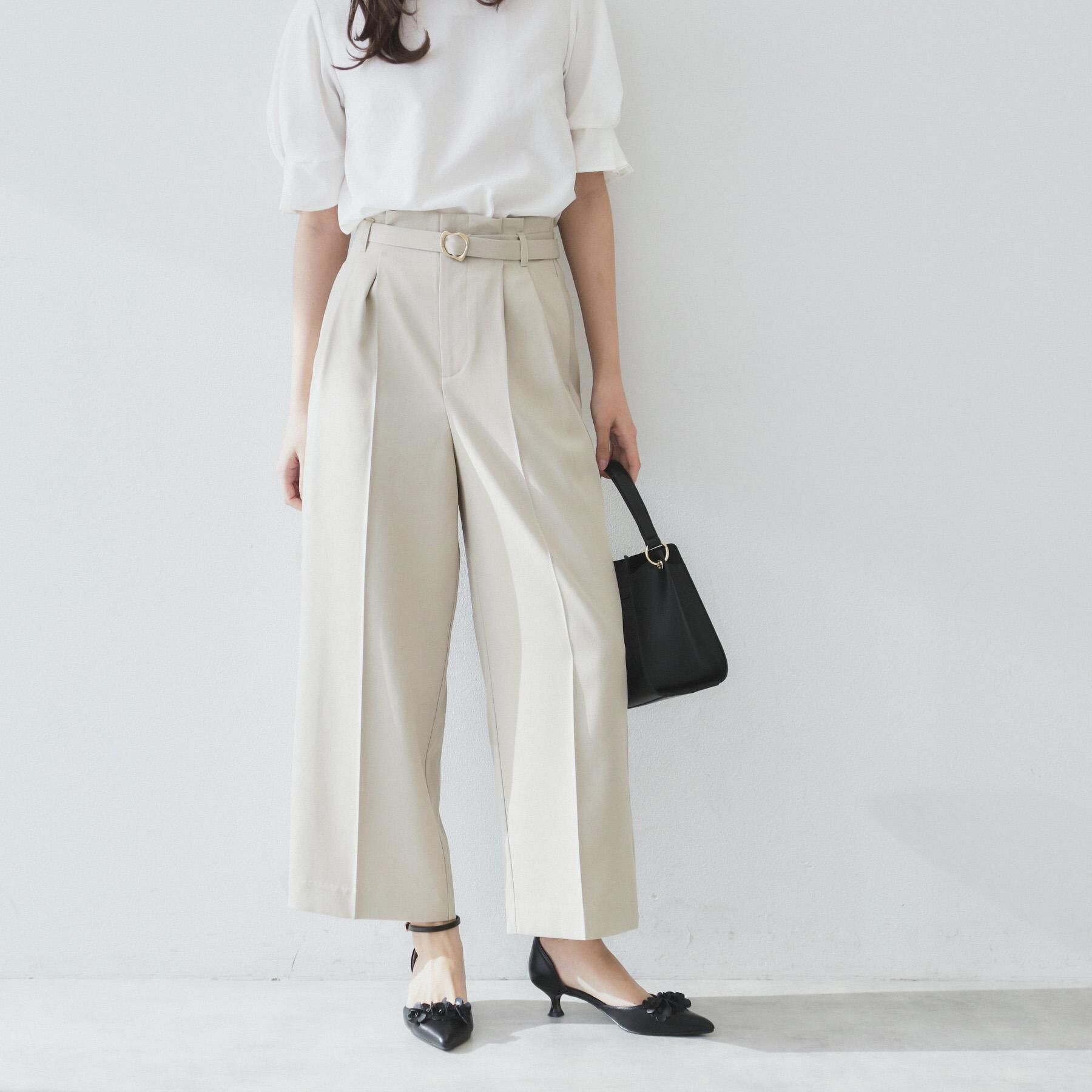 index「ベルト付ストレッチワイドパンツ【防シワ/イージーアイロン/洗濯機洗い可】」|その他|