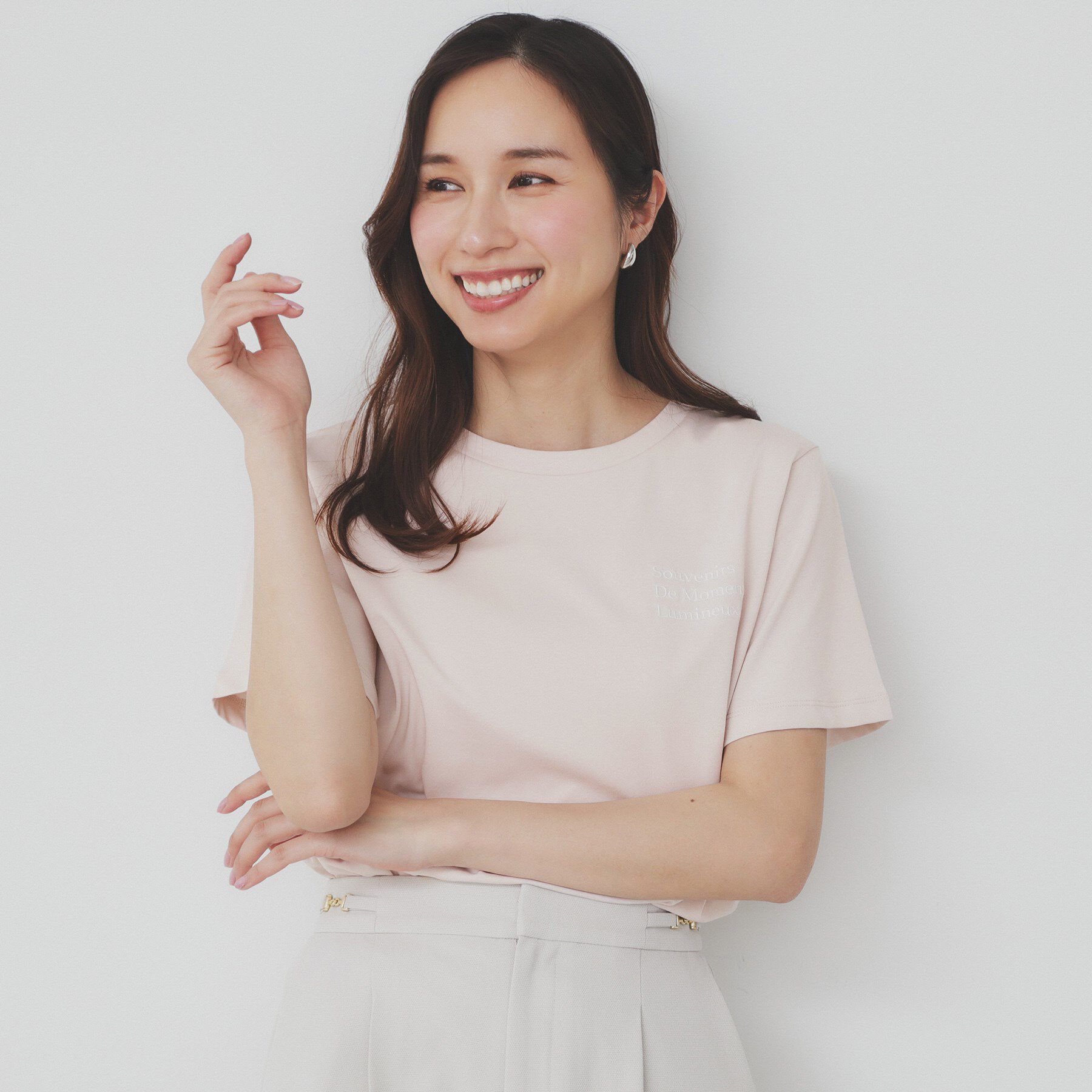 index「ロゴ刺繍Tシャツ【UV/接触冷感/洗濯機洗い可】」|Tシャツ・カットソー|ピンクベージュ(85