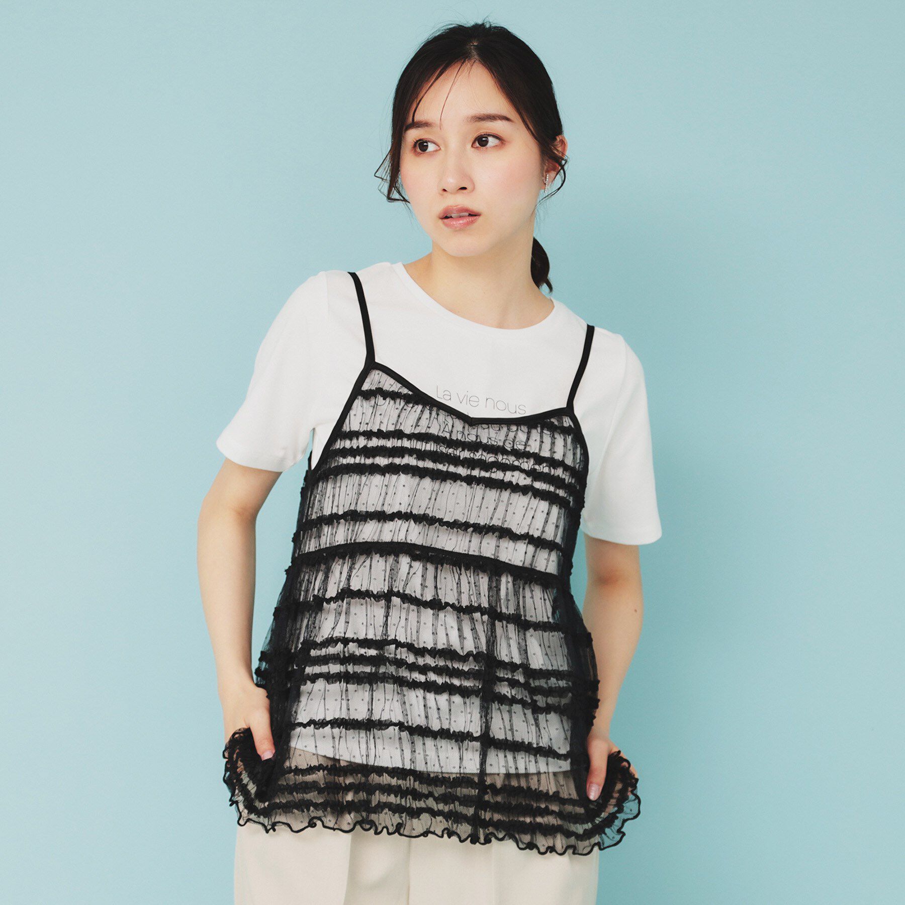 index「《ツインセット》ロゴT&times;チュールキャミ【UVケア/接触冷感/洗濯機洗い可】」|その他|ブラック(019)