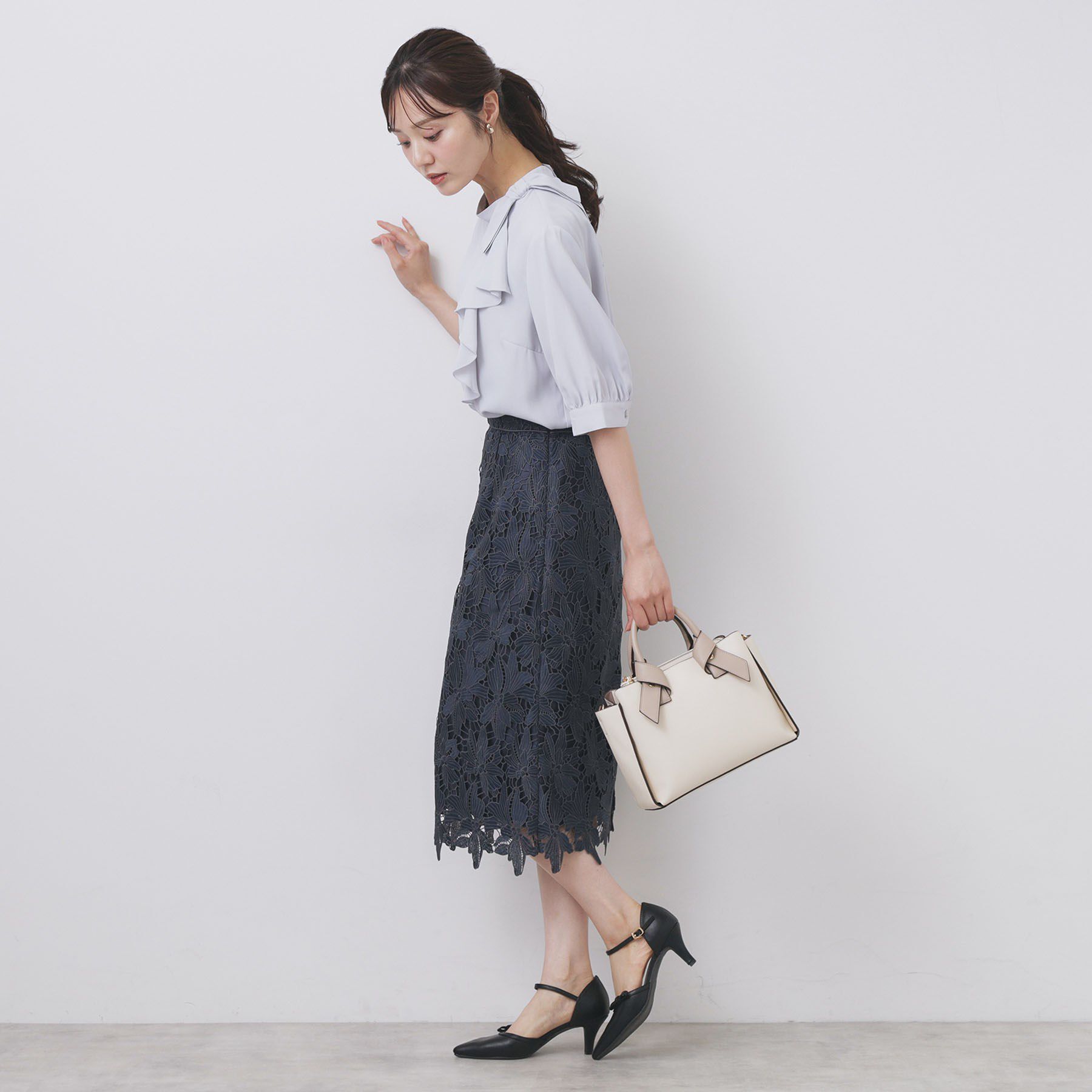 index「《S-3Lサイズ》バイカラーレースタイトスカート【洗濯機洗い可】」|スカート|