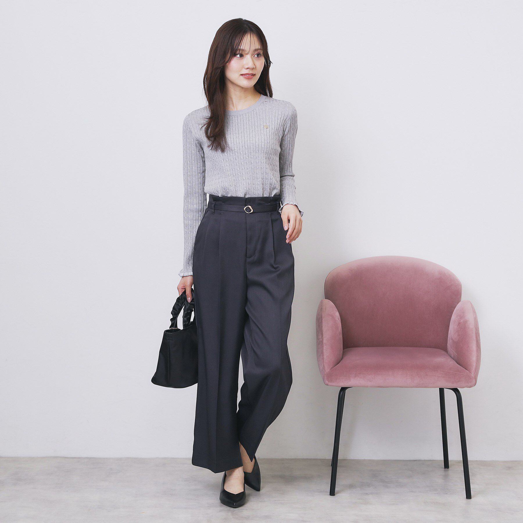 index「ゴールドプレート付きケーブルニット【洗濯機OK】」|ニット・セーター|