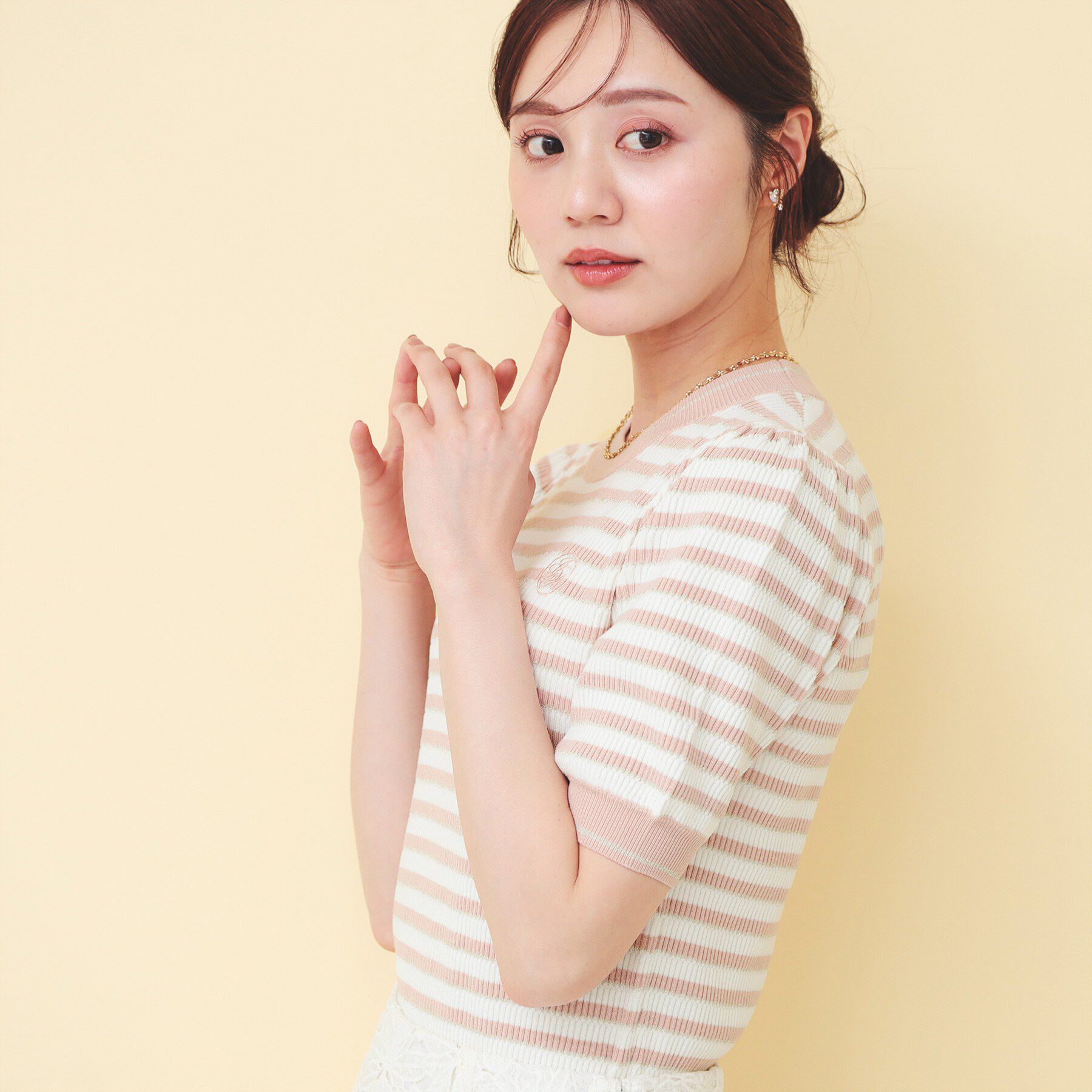 index「変わり編みボーダー半袖ニット【洗濯機OK/抗ピル】」|ニット・セーター|