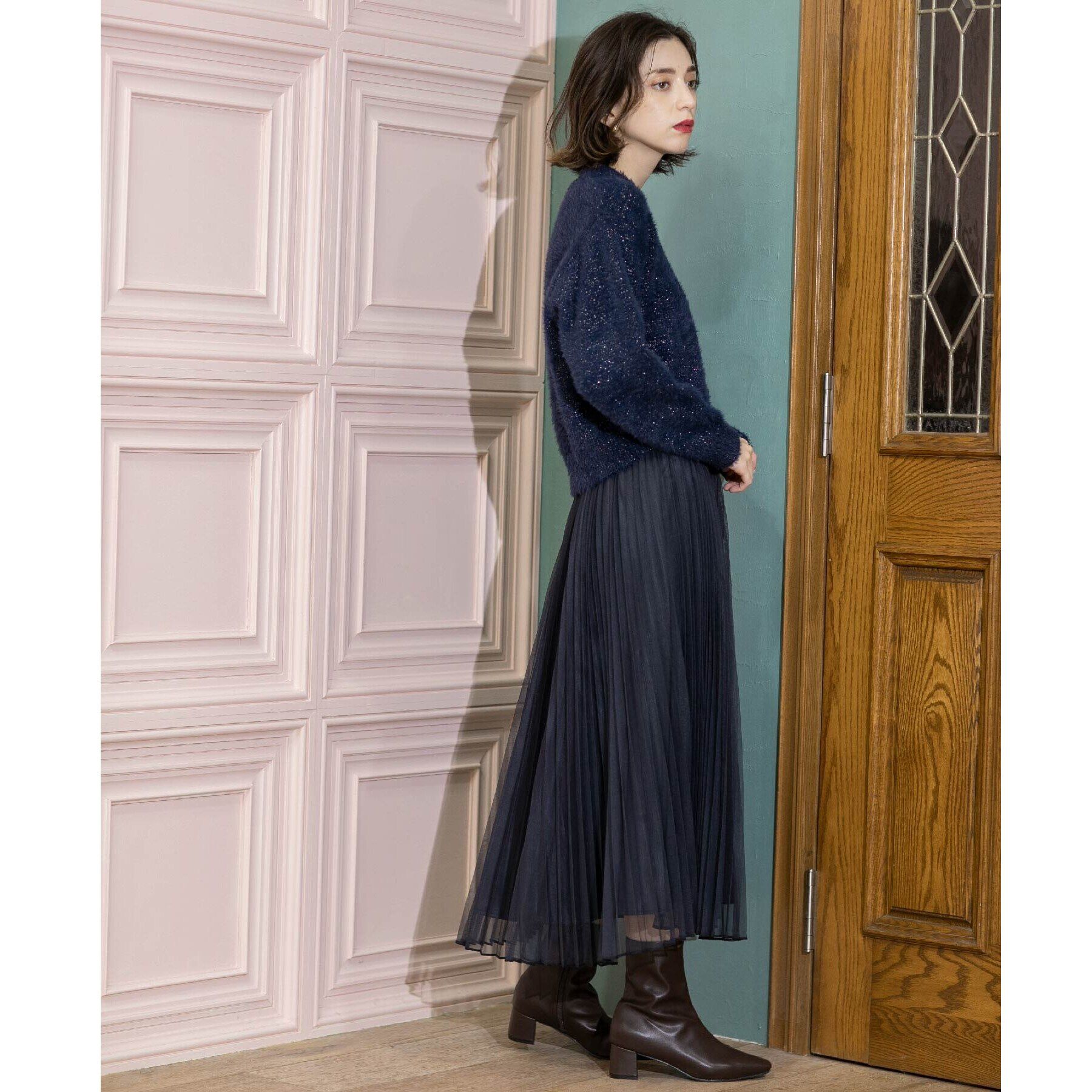 OPAQUE.CLIP「《通勤・セレモニー対応》チュールプリーツフレアスカート【洗濯機洗い可】」|スカート|