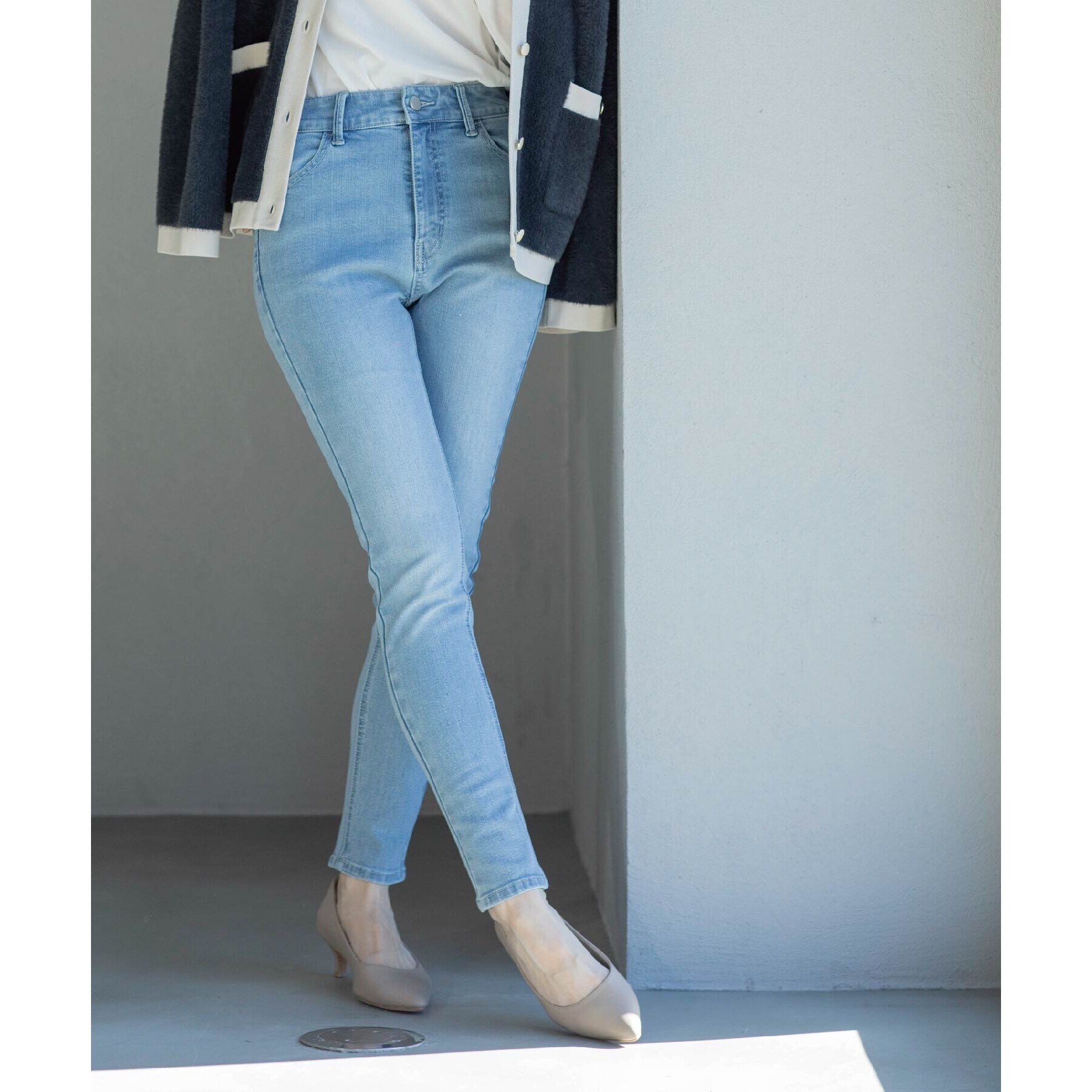 OPAQUE.CLIP「《SS-LLsize》ライクラストレッチスキニーデニムパンツ【洗濯機洗い可】」|デニム|ブルー(091)