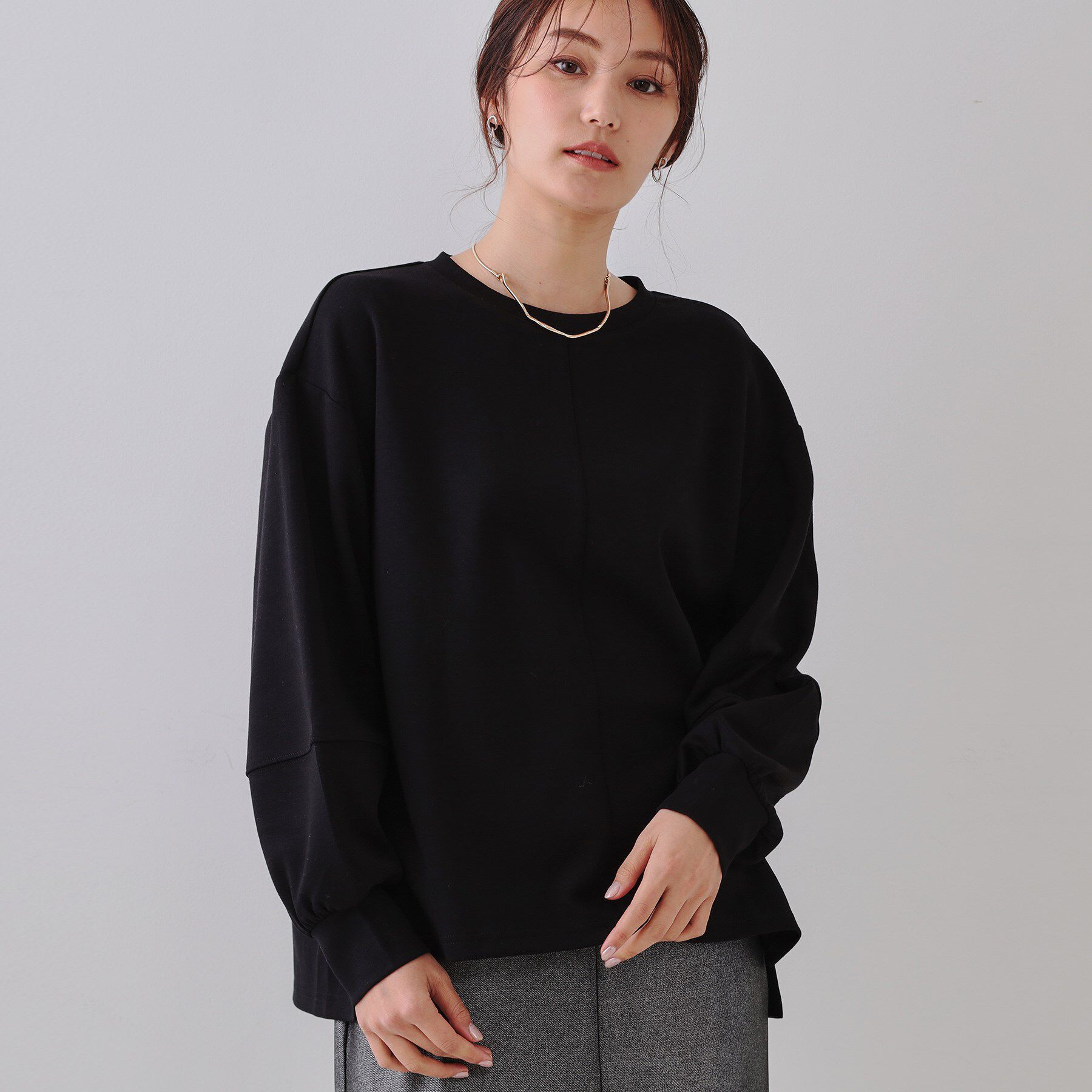 OPAQUE.CLIP「ボリュームスリーブトップス【洗濯機洗い可】」|Tシャツ・カットソー|ブラック(019)