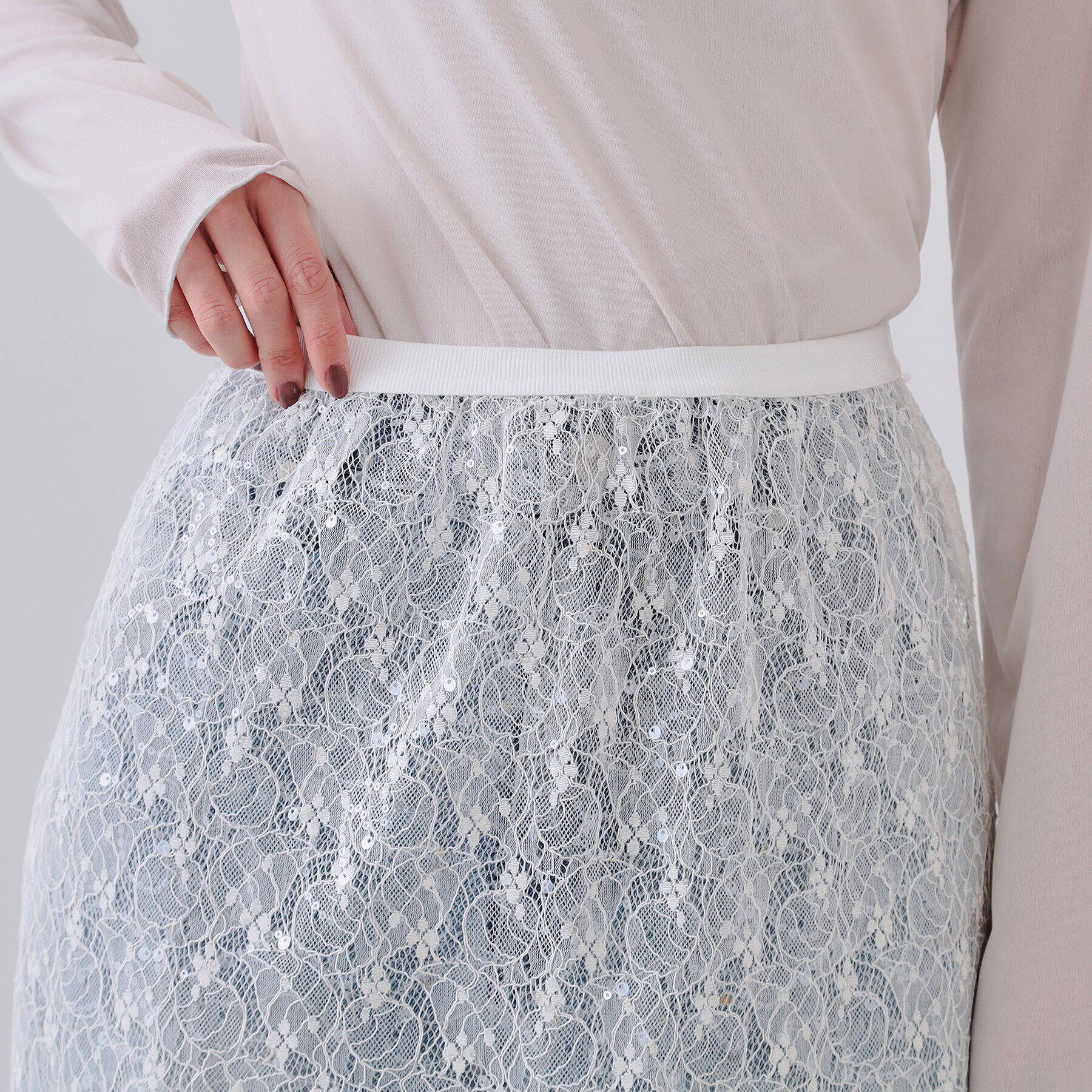 OPAQUE.CLIP「シアーレーススパンコールスカート【洗濯機洗い可】」|スカート|
