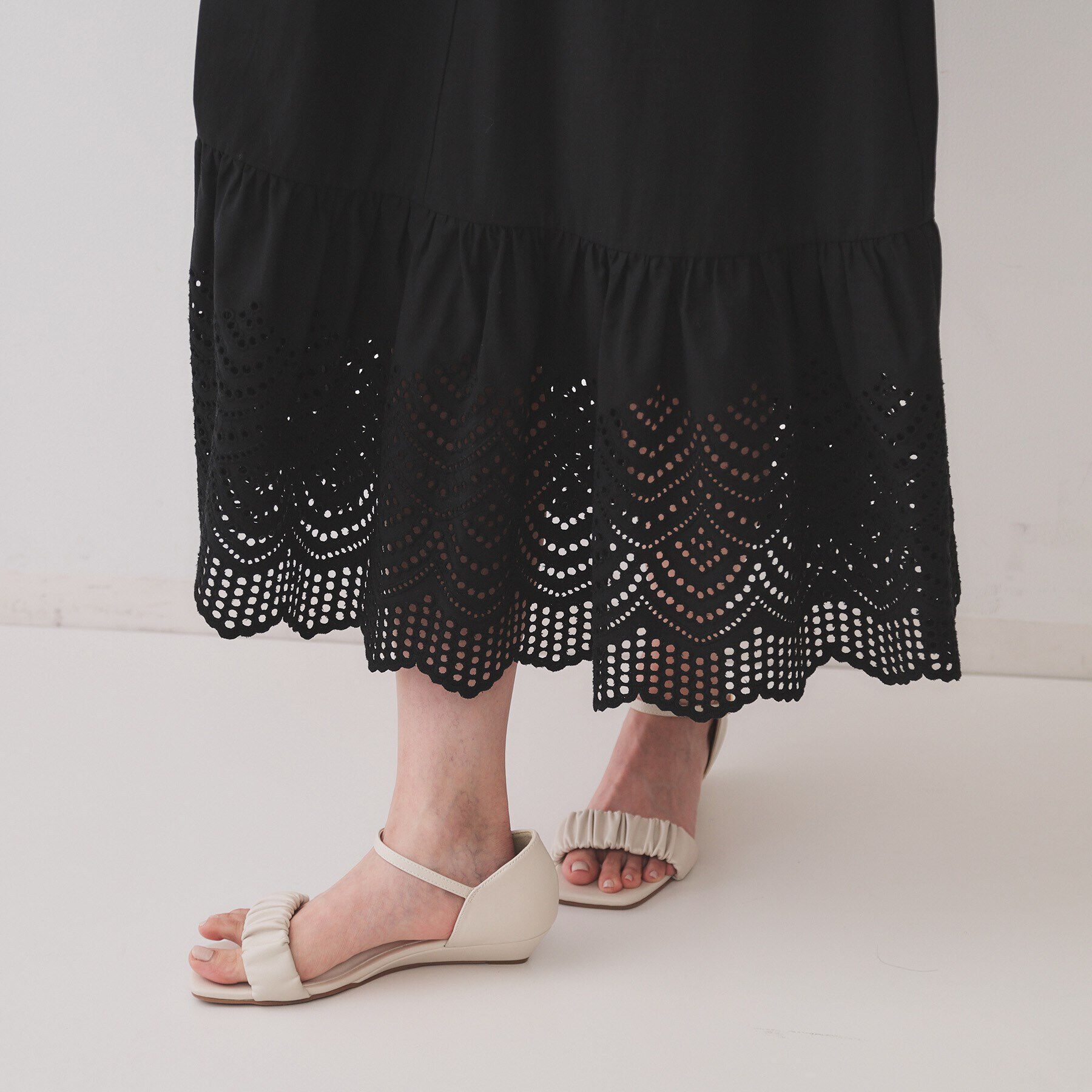 OPAQUE.CLIP「裾アイレットレースボリュームシャツワンピース【洗濯機洗い可】」|ワンピース|