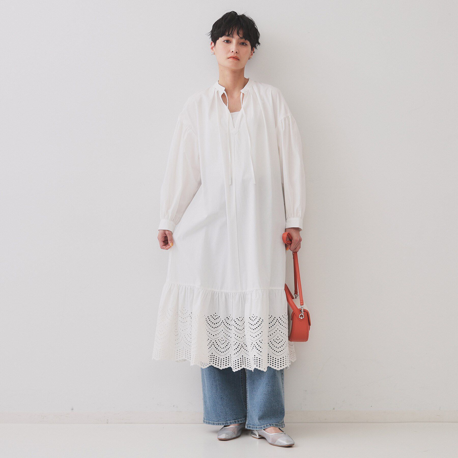 OPAQUE.CLIP「裾アイレットレースボリュームシャツワンピース【洗濯機洗い可】」|ワンピース|