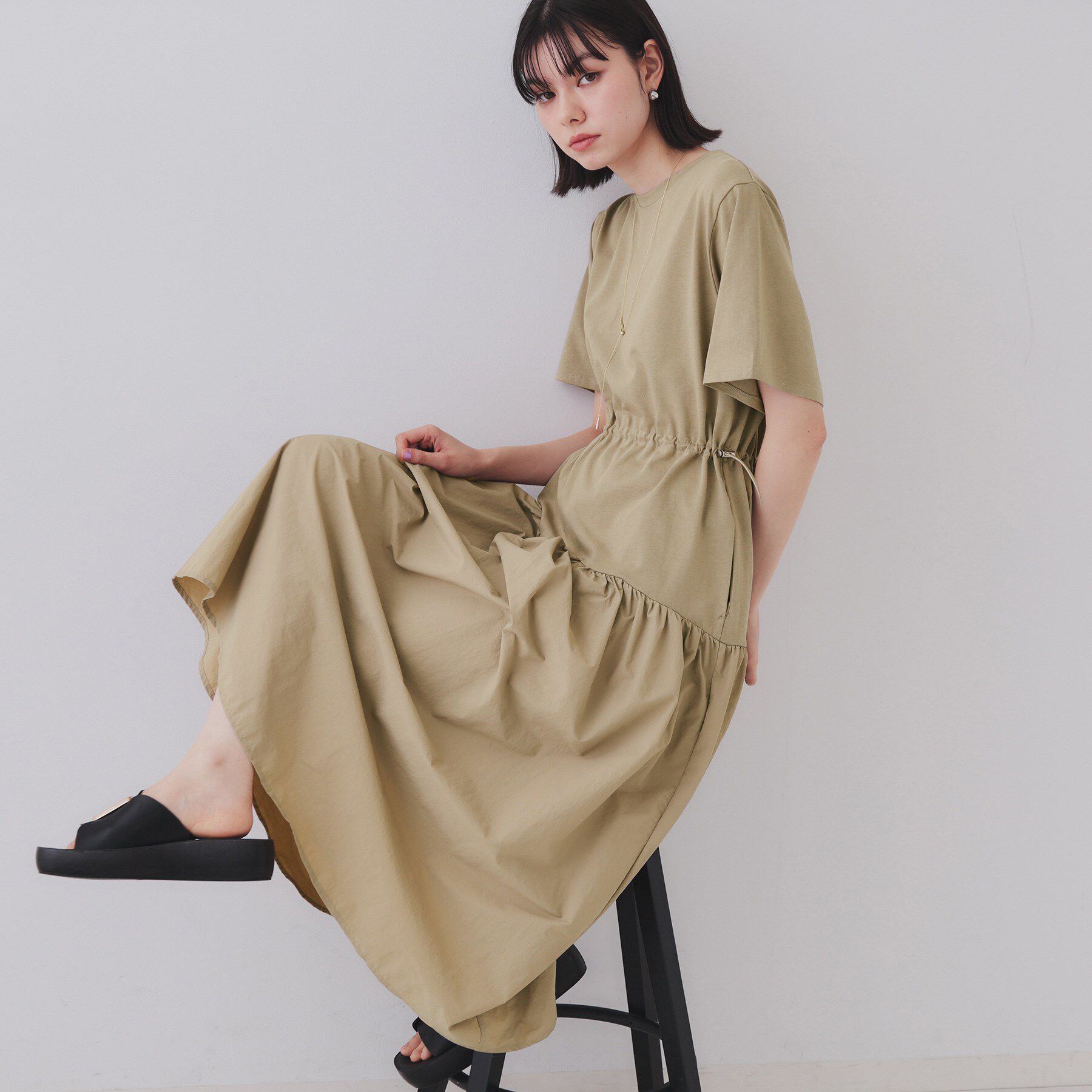OPAQUE.CLIP「フィット＆フレアドッキングワンピース【洗濯機洗い可】」|ワンピース|ベージュ(052)