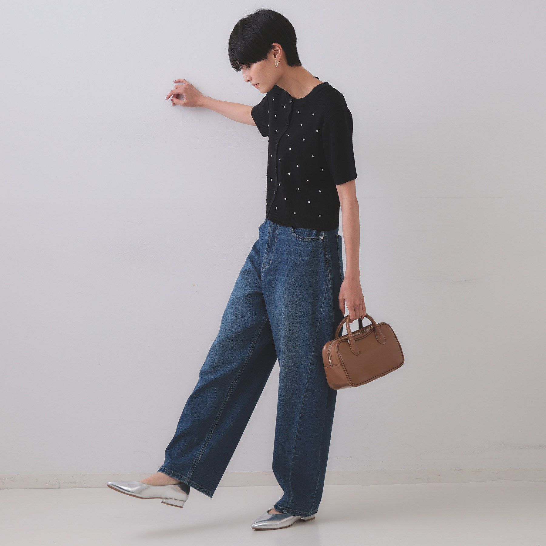 OPAQUE.CLIP「フロントビジューリブニットカーディガン【洗濯機洗い可/抗ピル】」|カーディガン|