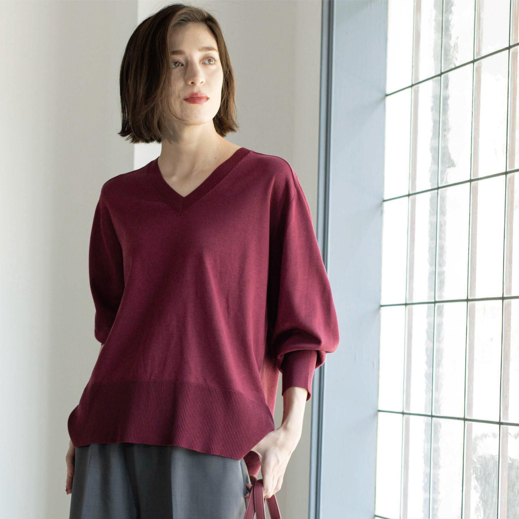 OPAQUE.CLIP「リラクシーVネックニット【洗濯機洗OK】《6col》」|ニット・セーター|